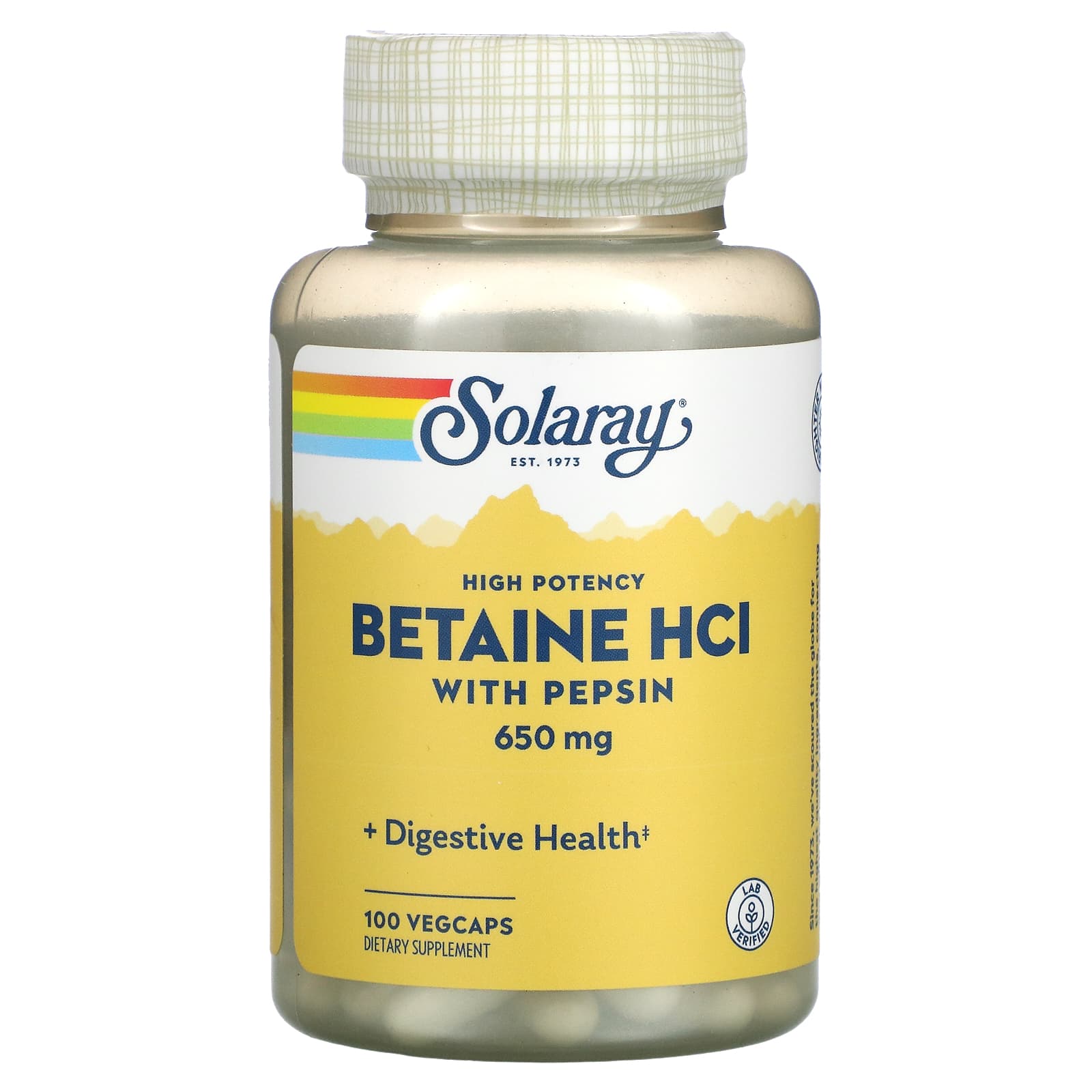 Solaray, HCL with Pepsin, 650 mg, 100 Vegetarian Capsules - 076280048148 | Hilife Vitamins