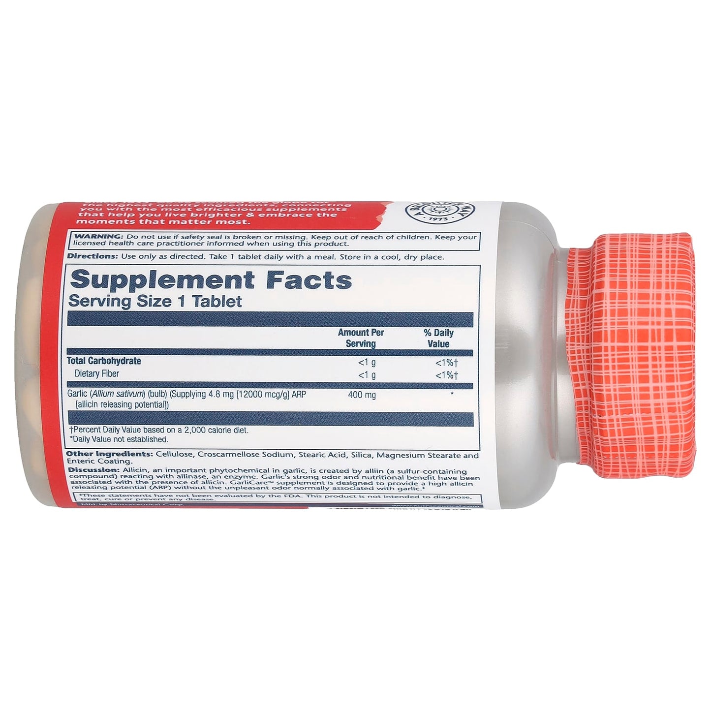 Solaray, One Daily GarliCare, 60 Enteric Coated Tablets UPC 076280082005 | HiLife Vitamins