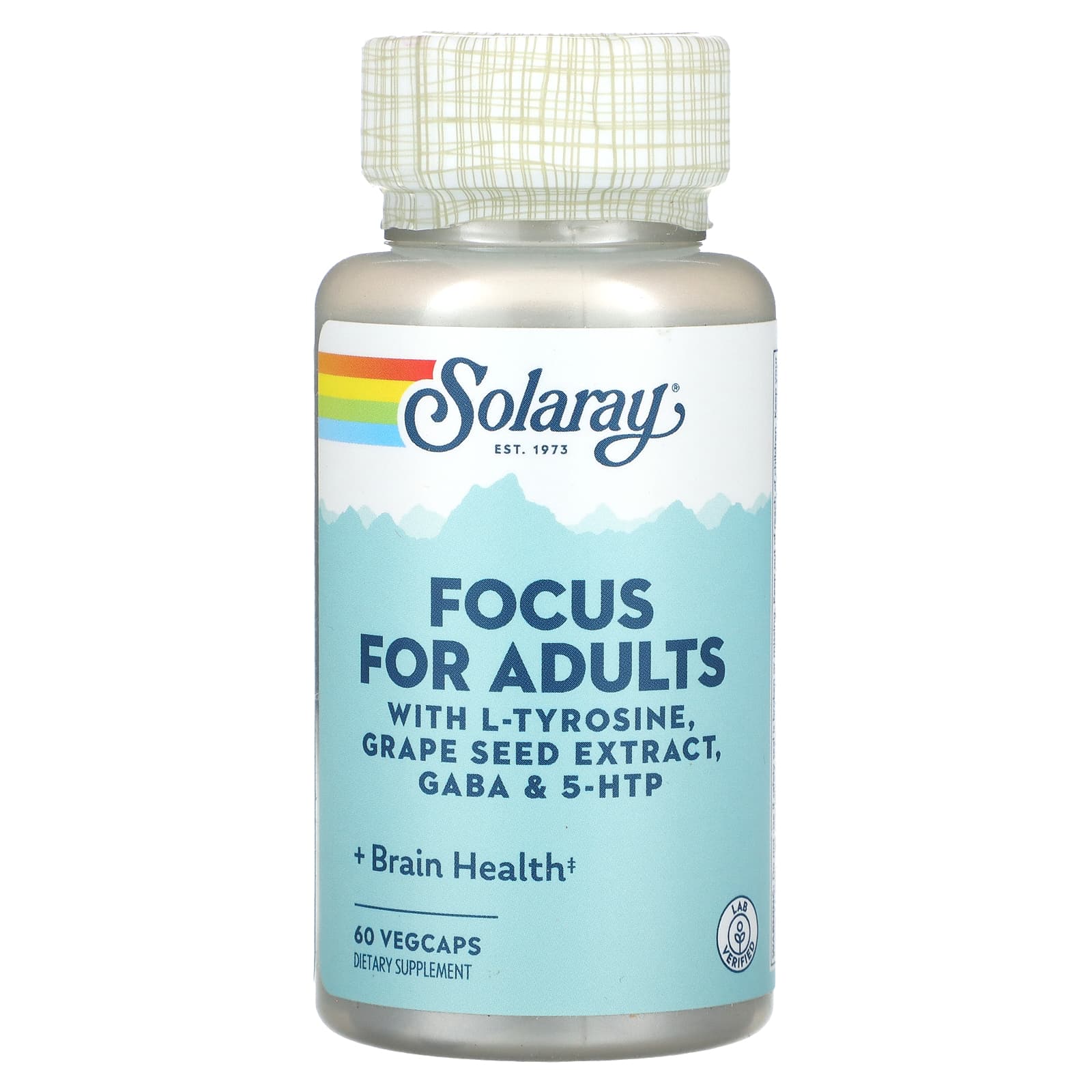 Solaray, Focus For Adults with L-Tyrosine, Grape Seed Extract, Gaba & 5-HTP, 60 Capsules UPC 076280083798 | HiLife Vitamins