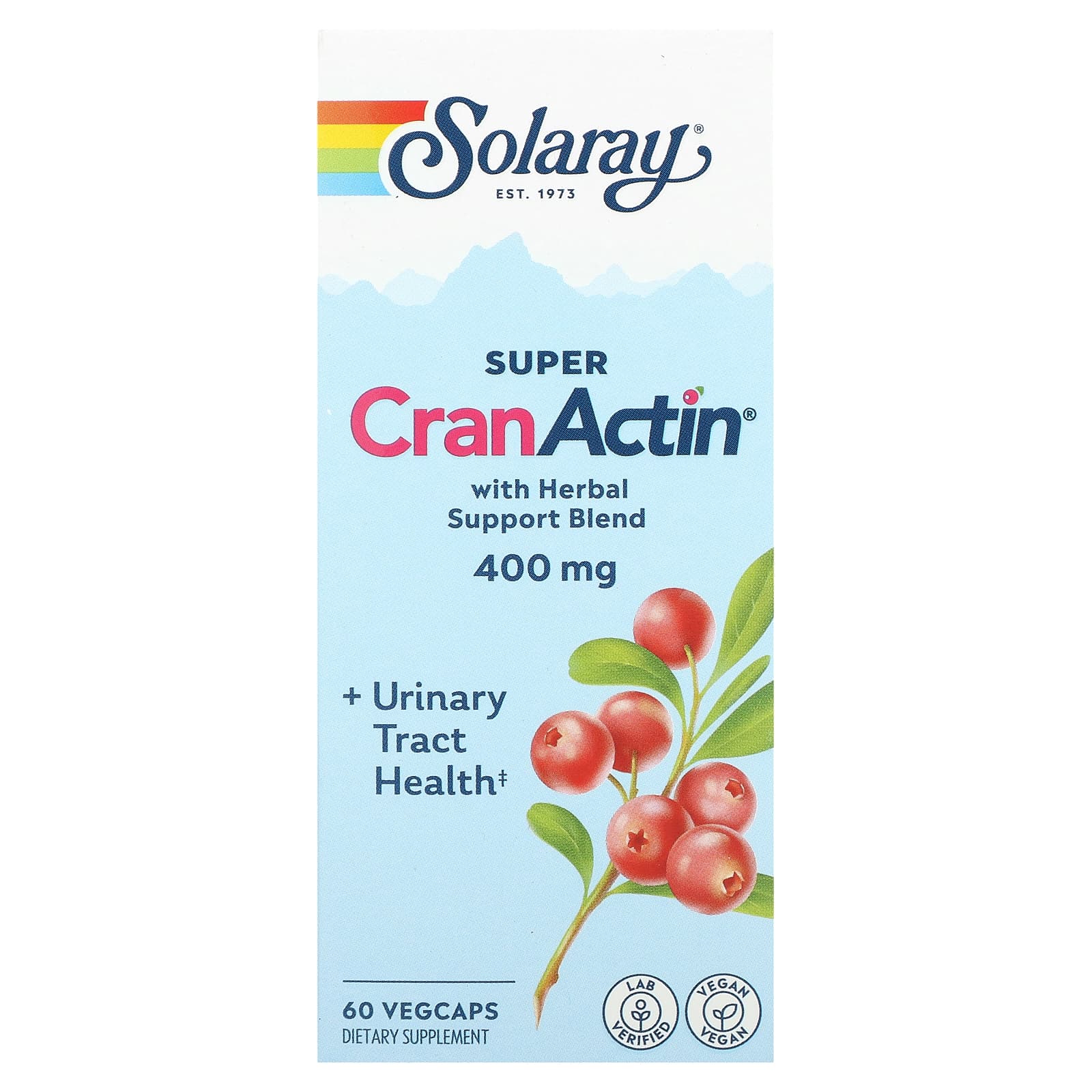 Solaray, Super CranActin with Herbal Support Blend, 400 mg, 60 VegCaps UPC 076280084238 | HiLife Vitamins