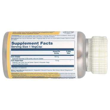 Solaray, S.o.d. 2000 Plus 400 mg, 100 VegCaps UPC 076280089301 | HiLife Vitamins