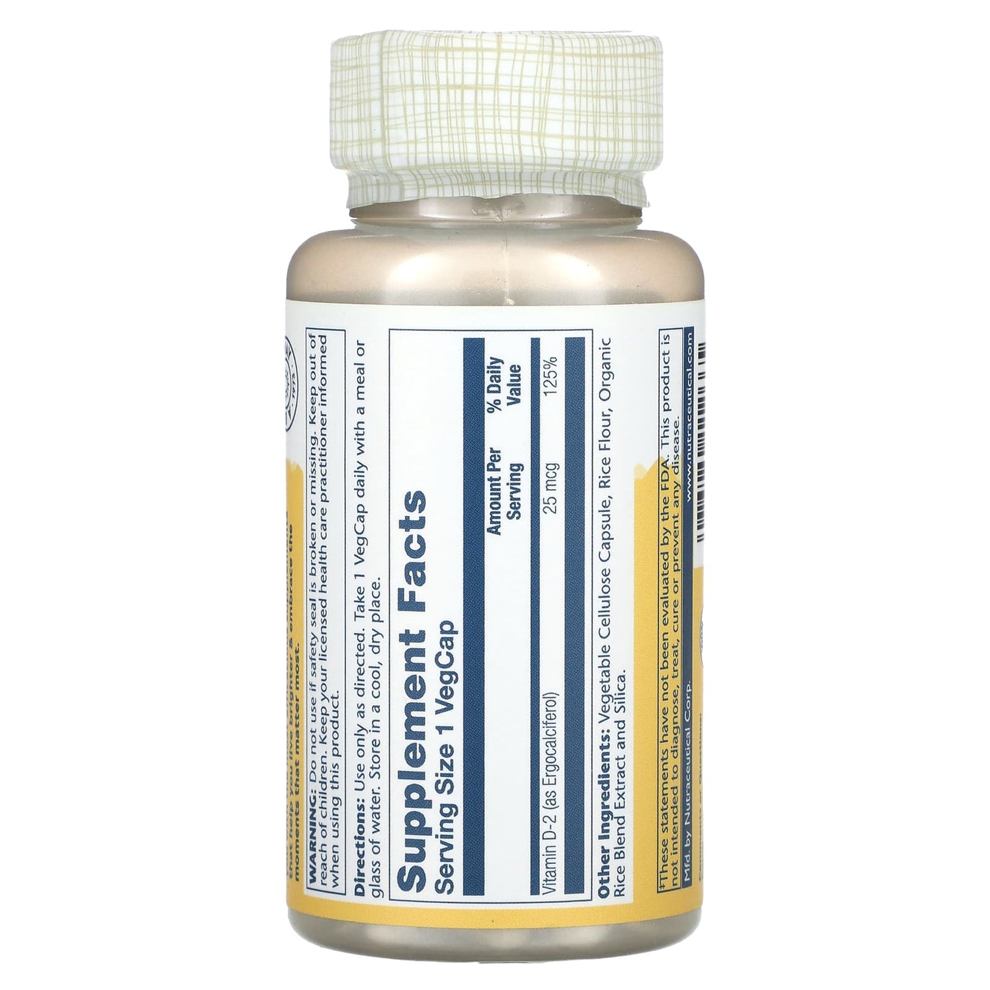 Solaray, Dry Form Vitamin D-2, 25 mcg, 60 VegCaps UPC 076280112665 | HiLife Vitamins