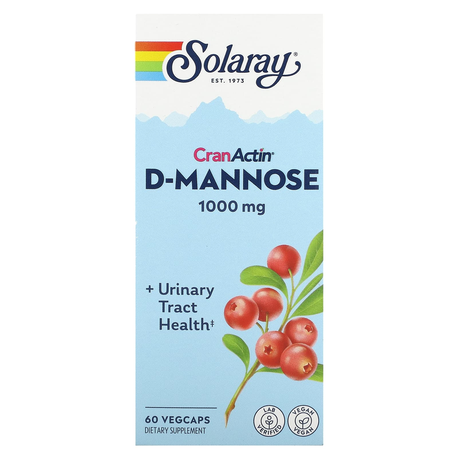 Solaray, D-Mannose With Cranactin 1000 mg, 60 VegCaps UPC 076280117776 | HiLife Vitamins