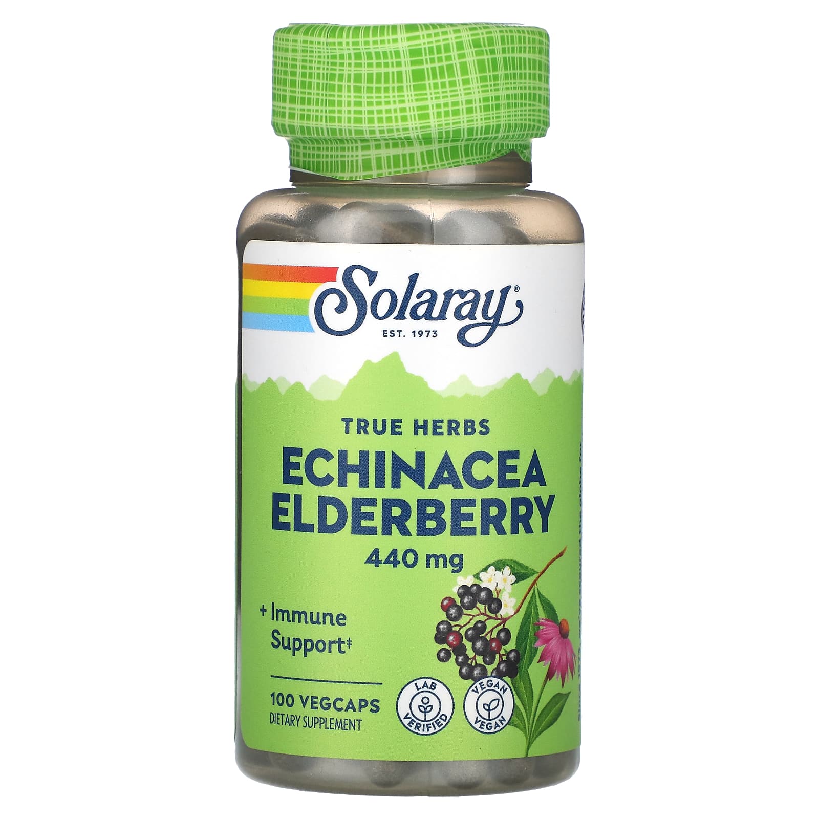 Solaray, True Herbs, Echinacea Elderberry, 440 mg, 100 VegCaps UPC 076280124446 | HiLife Vitamins