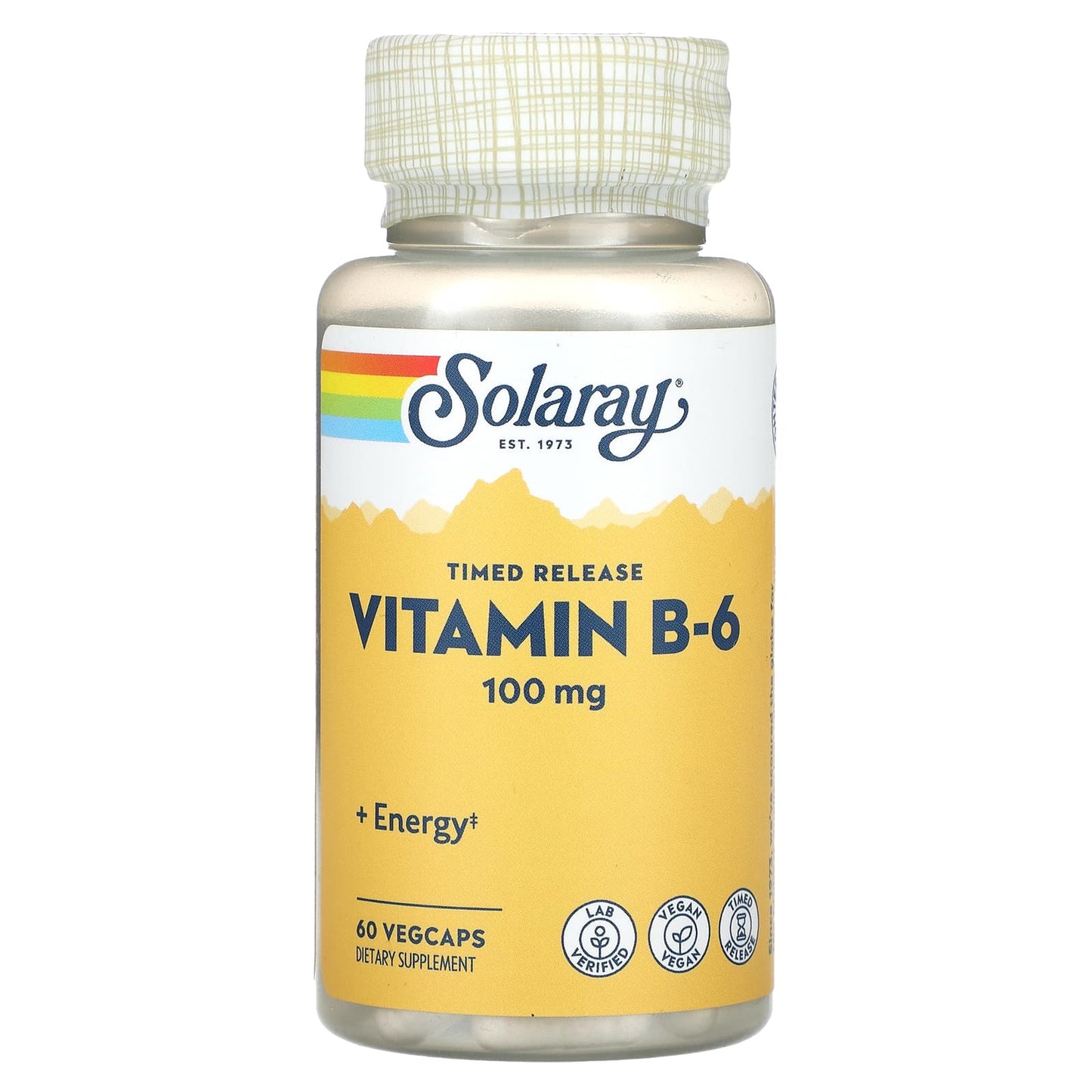 Solaray, Vitamin B-6, Timed Release, 100 mg, 60 VegCaps UPC 076280127423 | HiLife Vitamins
