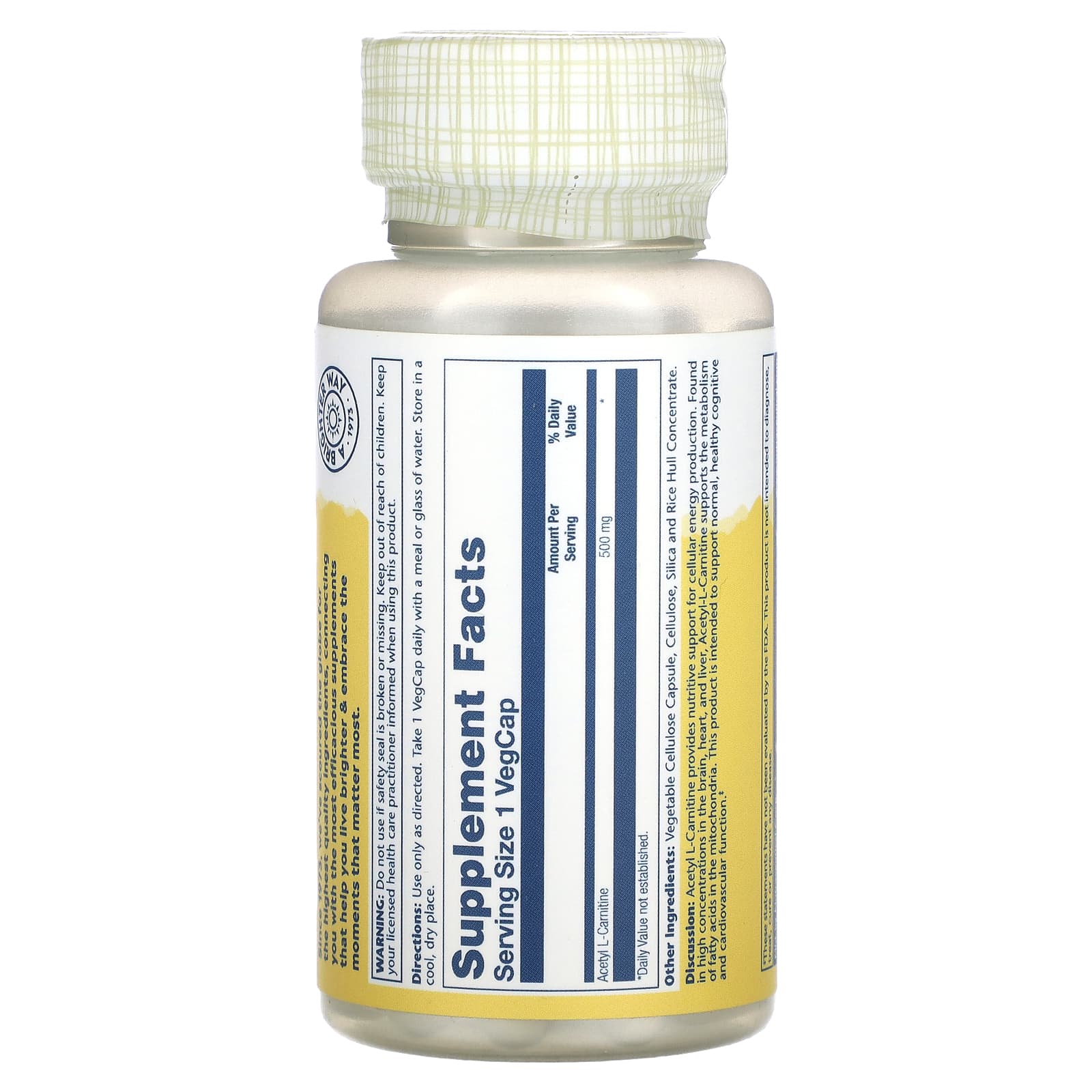Solaray, Acetyl L-Carnitine , 500 mg, 30 VegCaps - 076280130645 | HiLife Vitamins Solaray, Acetyl L-Carnitine , 500 mg, 30 VegCaps - 076280130645 | HiLife Vitamins