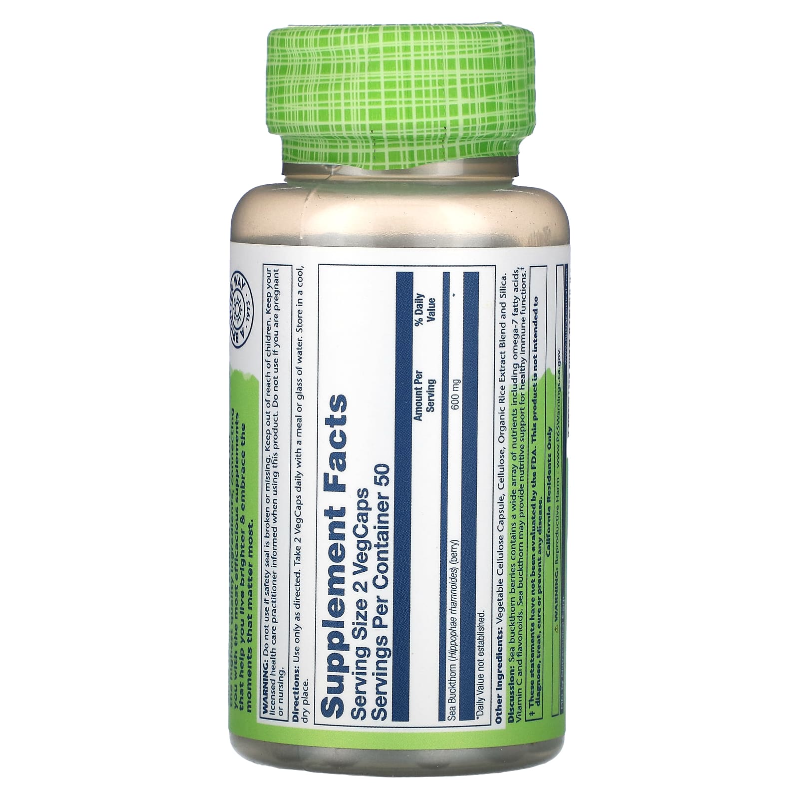 Solaray, True Herbs, Sea Buckthorn, 300 mg, 100 VegCaps UPC 076280137996 | HiLife Vitamins