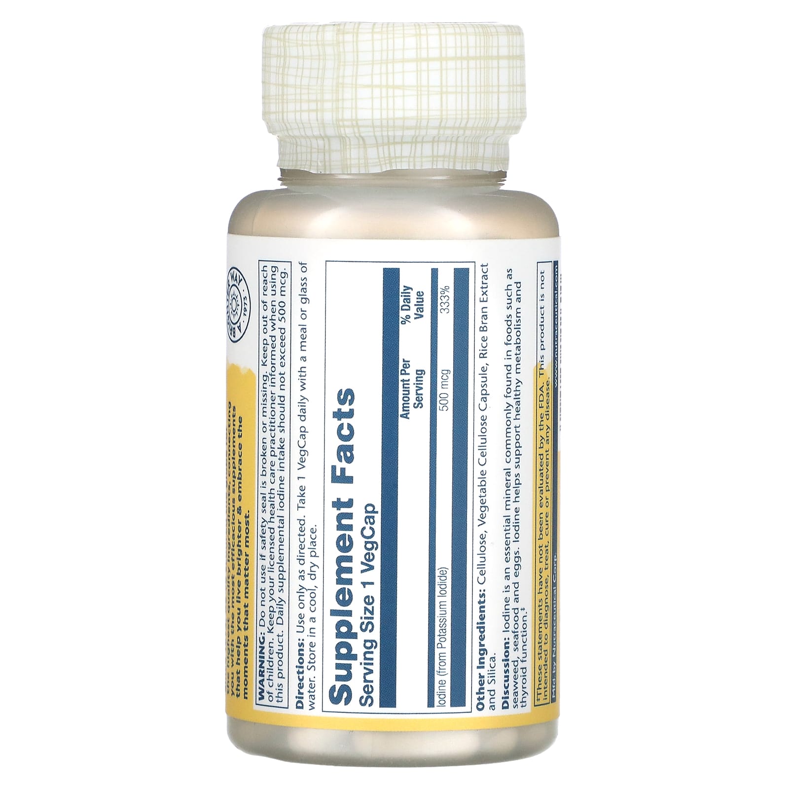 Solaray, Iodine as Potassium Iodide, 30 VegCaps UPC 076280142600 | HiLife Vitamins