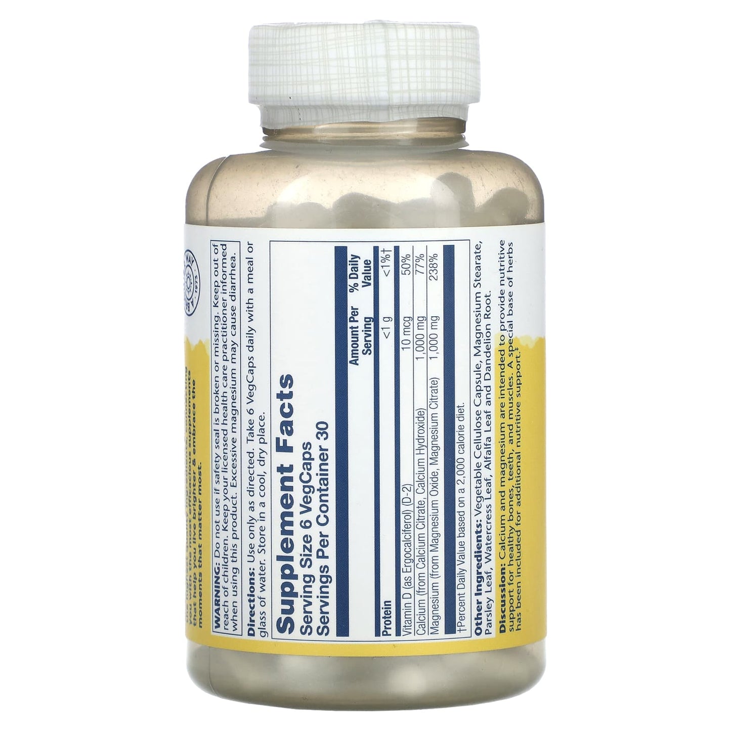 Solaray, Cal-Mag Citrate with Vitamin D-2, 1:1 Ratio, 180 VegCaps UPC 076280228786 | HiLife Vitamins