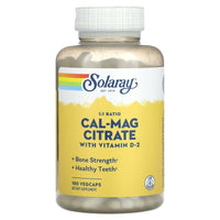 Solaray, Cal-Mag Citrate with Vitamin D-2, 1:1 Ratio, 180 VegCaps UPC 076280228786 | HiLife Vitamins