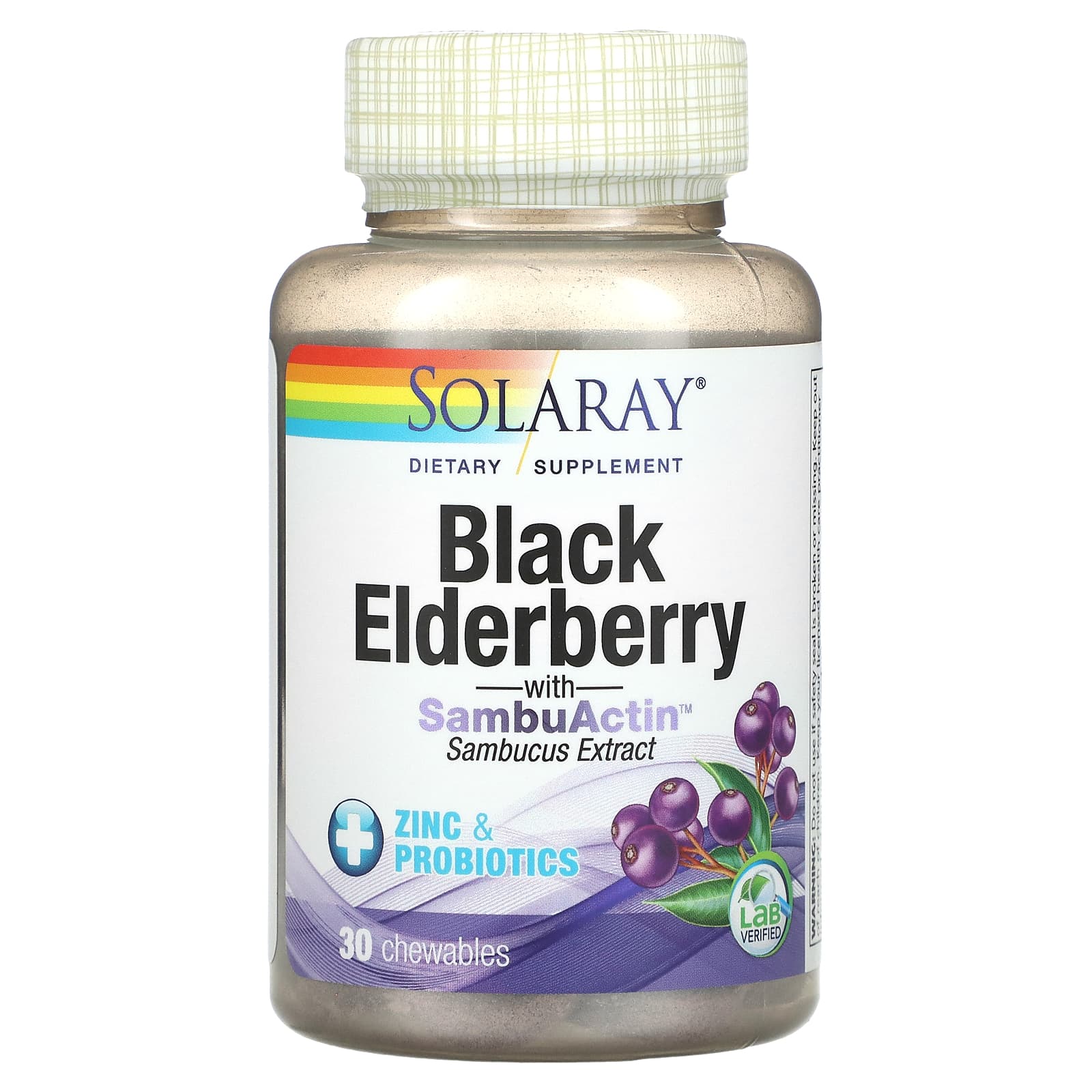 Solaray, Black Elderberry With SambuActin, 30 Chewables UPC 076280254181 | HiLife Vitamins