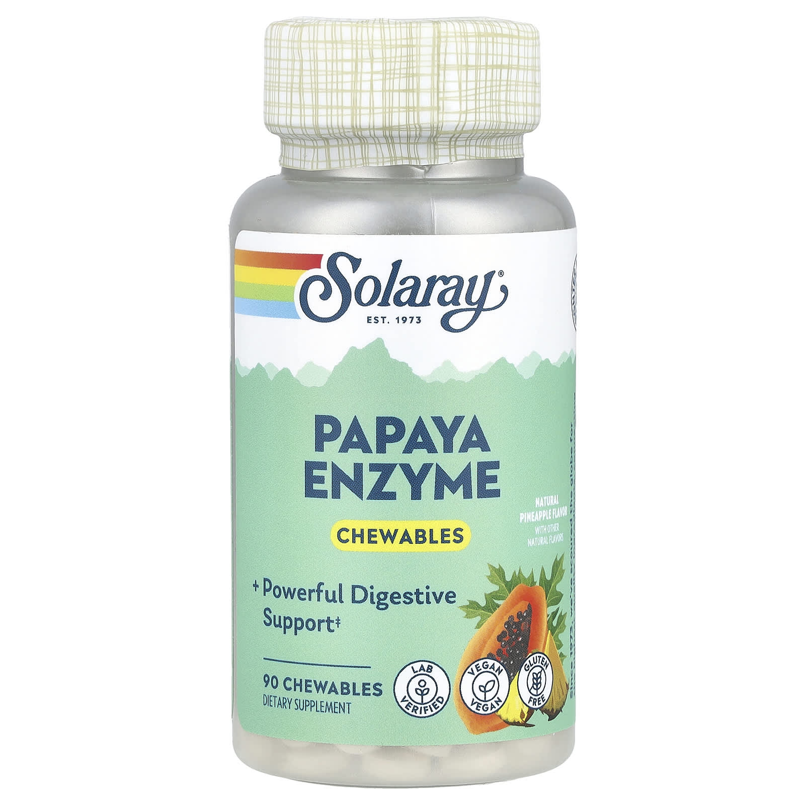 Solaray, Papaya Enzyme, Natural Pineapple, 90 Chewables UPC 076280265354 | HiLife Vitamins
