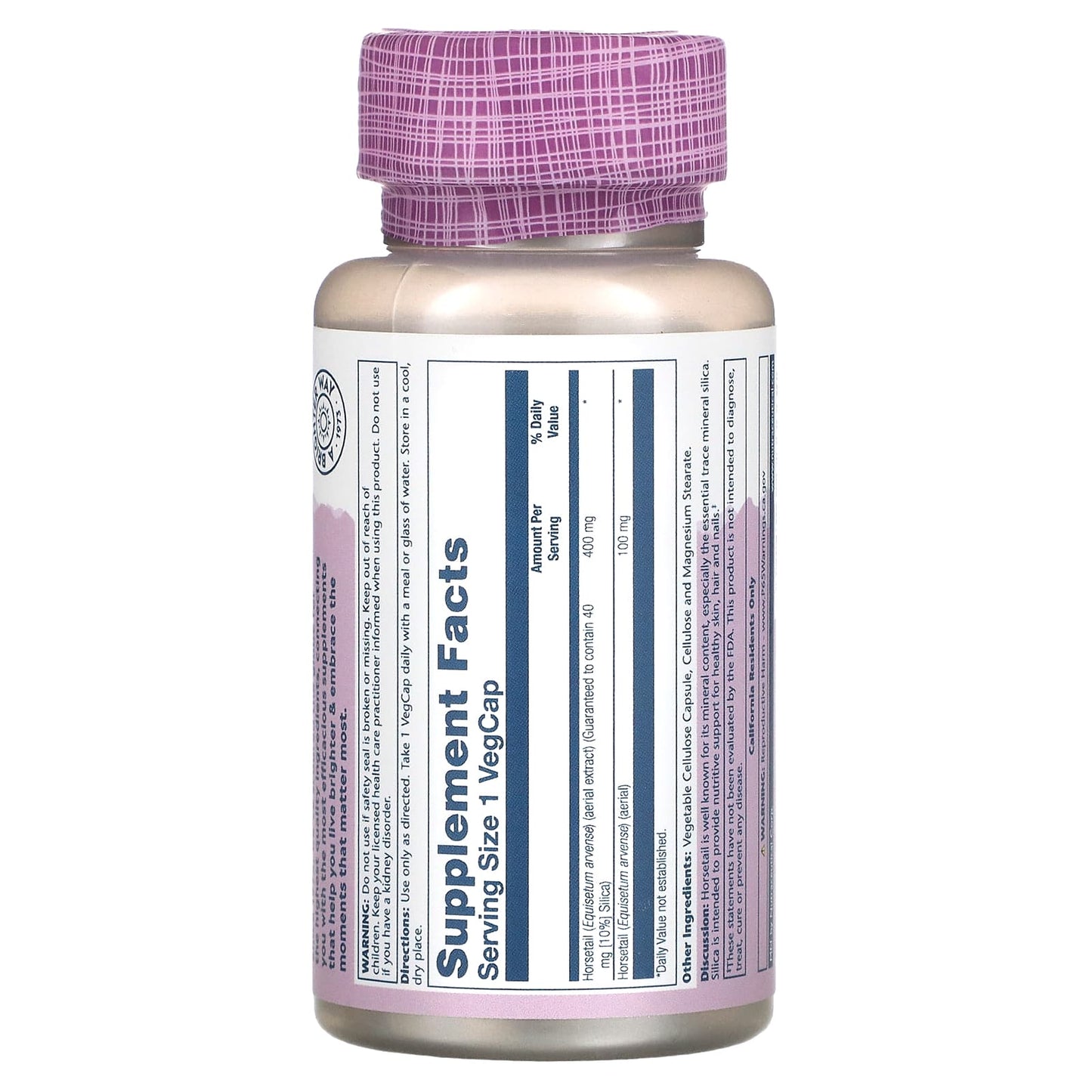 Solaray, Horsetail Extract 400mg, 60 VegCaps UPC 076280366662 | HiLife Vitamins