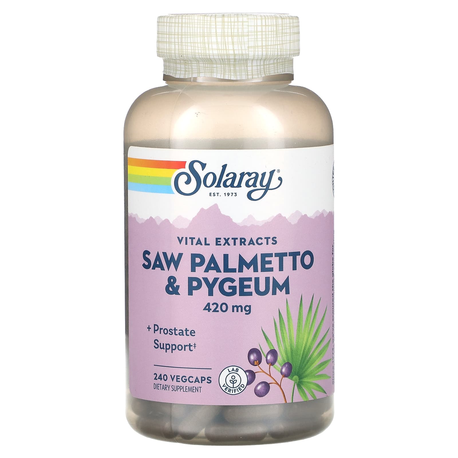 Solaray, Vital Extracts, Saw Palmetto & Pygeum, 420 mg, 240 VegCaps UPC 076280376814 | HiLife Vitamins