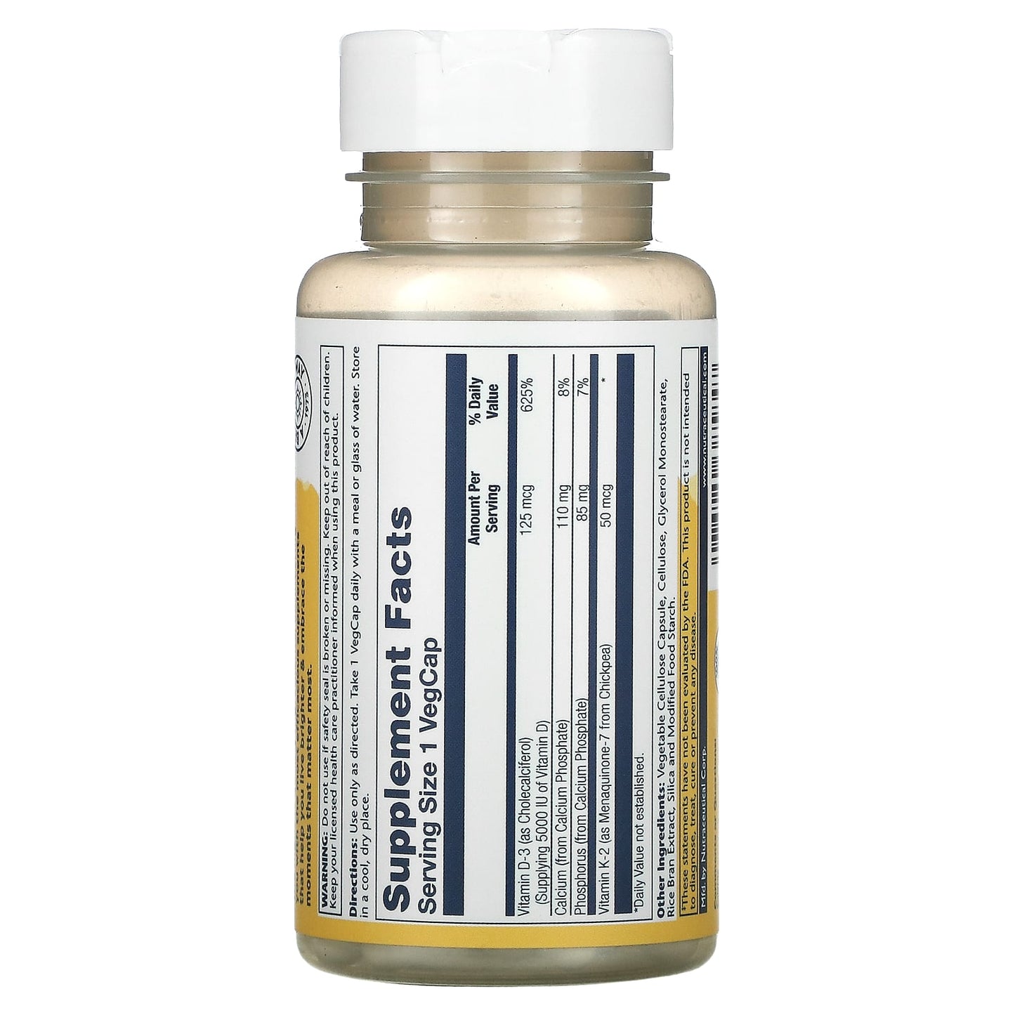 Solaray, Vitamin D3 + K2, 60 VegCaps UPC 076280385847 | HiLife Vitamins