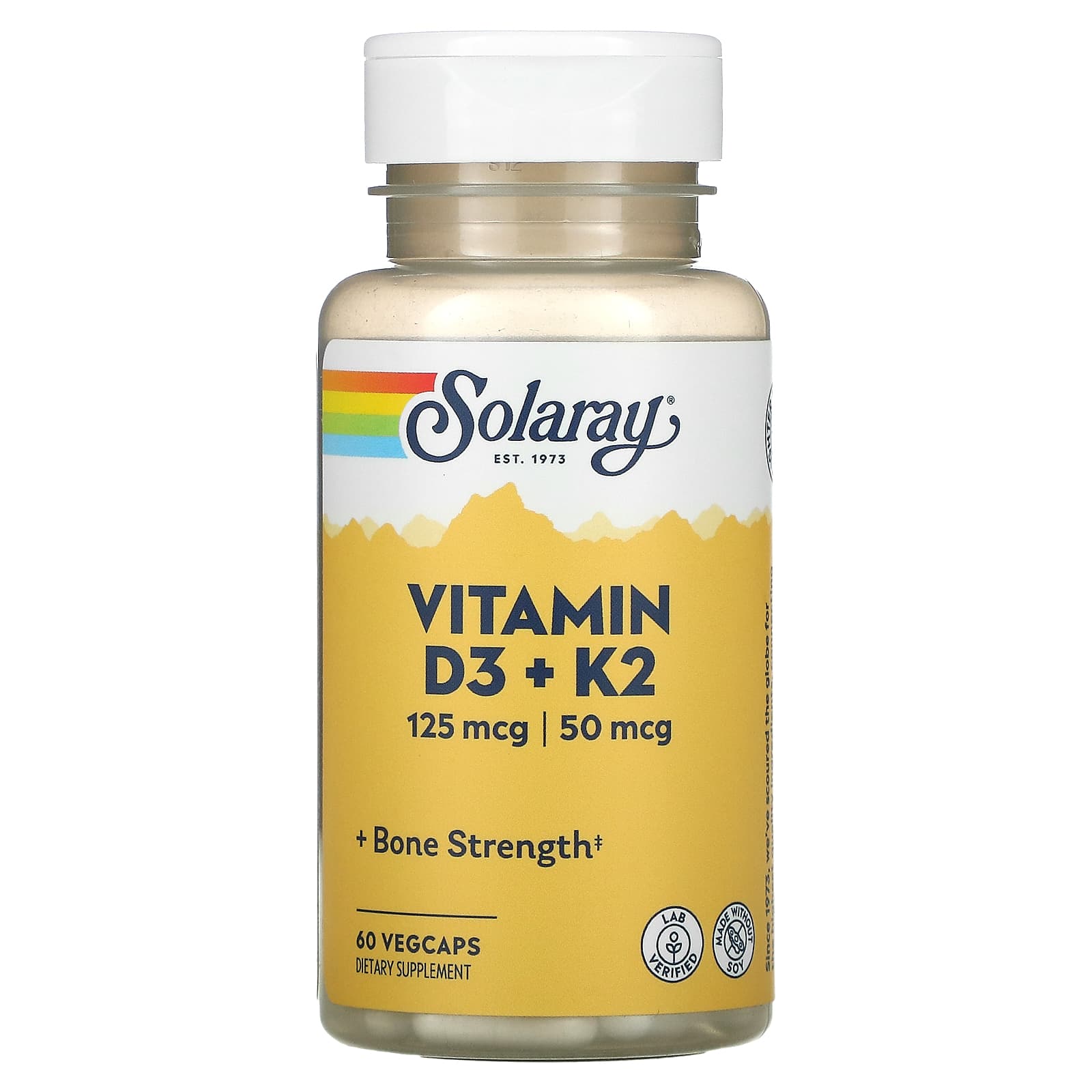 Solaray, Vitamin D3 + K2, 60 VegCaps UPC 076280385847 | HiLife Vitamins