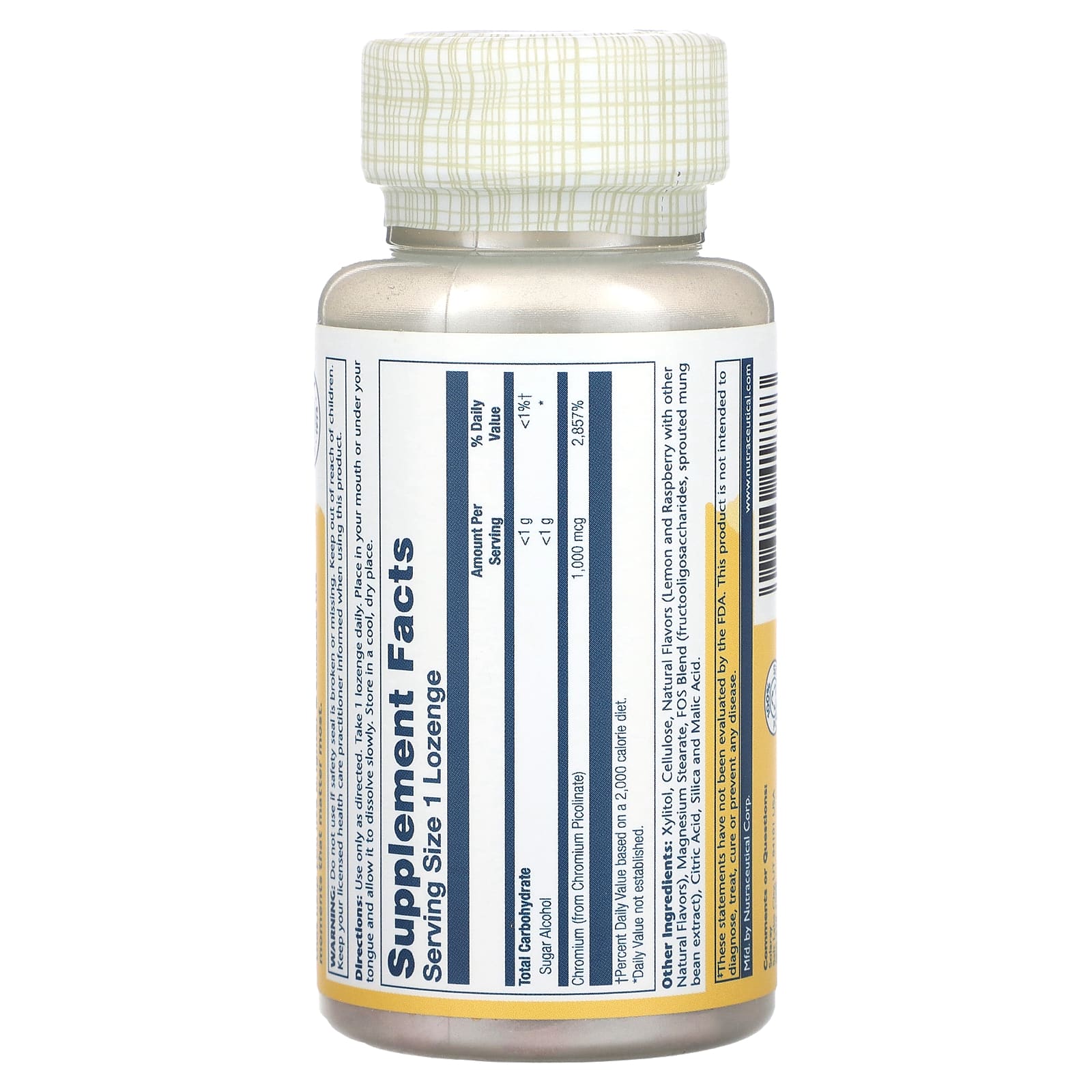 Solaray, Chromium Picolinate, Natural Lemon-Raspberry, 1,000 mcg, 100 Lozenges UPC 076280418873 | HiLife Vitamins