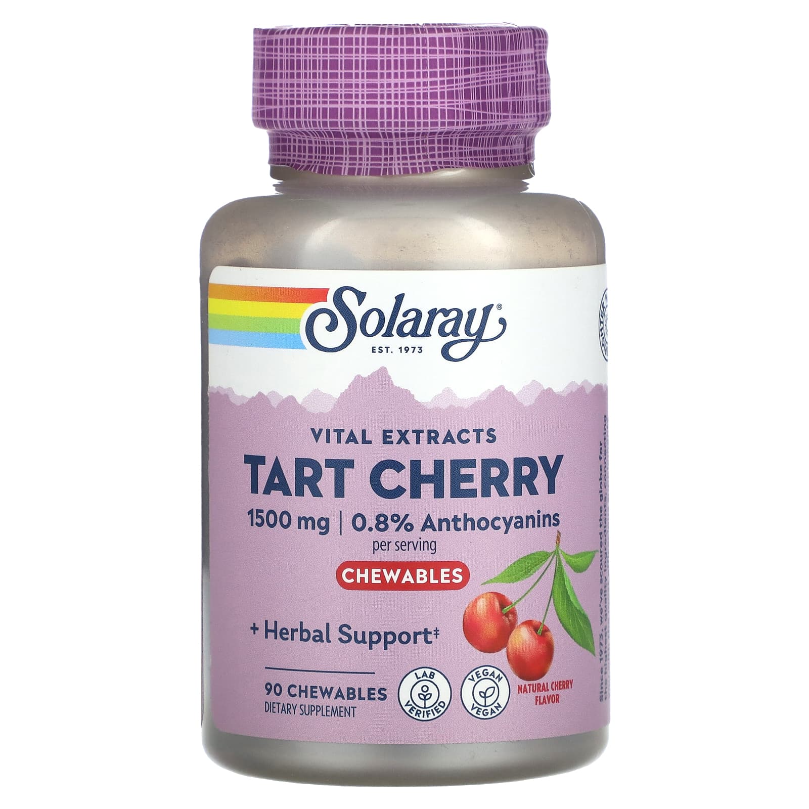 Solaray, Vital Extracts Tart Cherry, Natural Cherry, 500 mg, 90 Chewables UPC 076280444995 | HiLife Vitamins