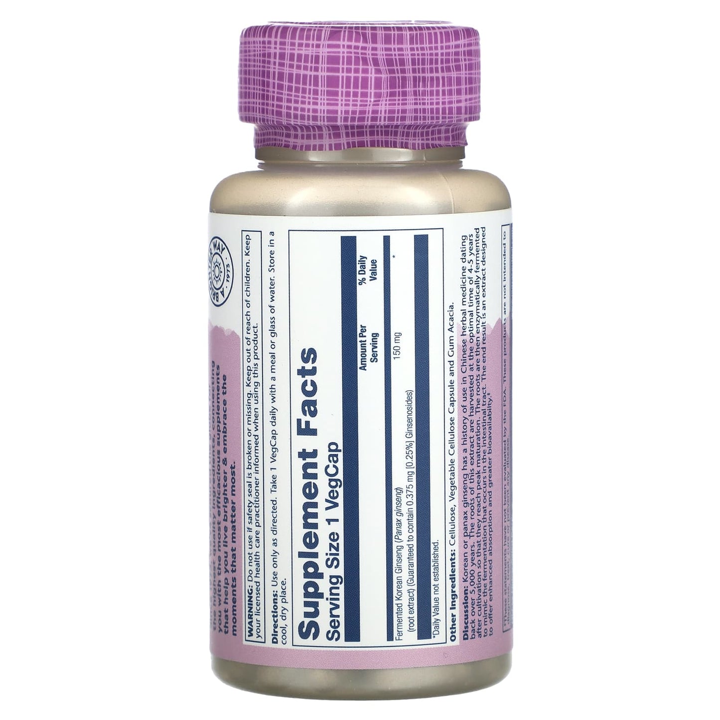 Solaray, Fermented Ginseng, 30 VegCaps UPC 076280464795 | HiLife Vitamins