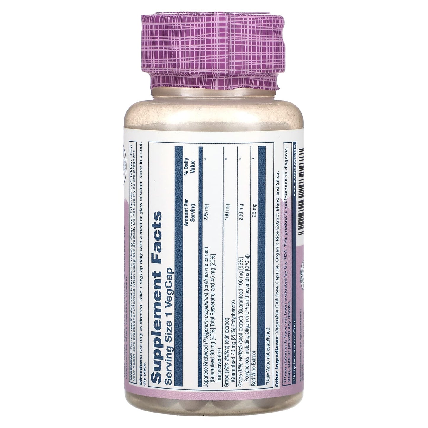 Solaray, Vital Extracts, Resveratrol Japanese Knotweed, 225 mg, 60 VegCaps UPC 076280489477 | HiLife Vitamins