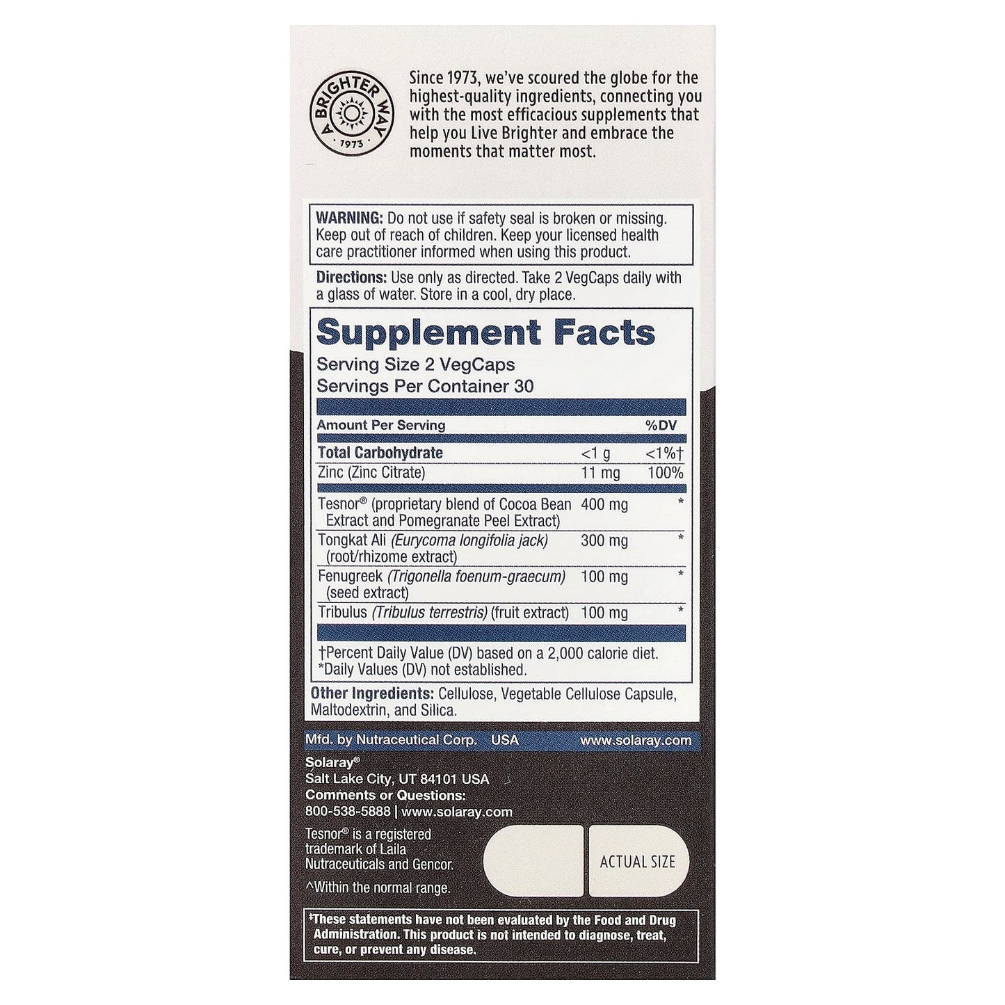 Solaray, Men's Testosterone Support, 60 VegCaps - 076280524420 | Hilife Vitamins