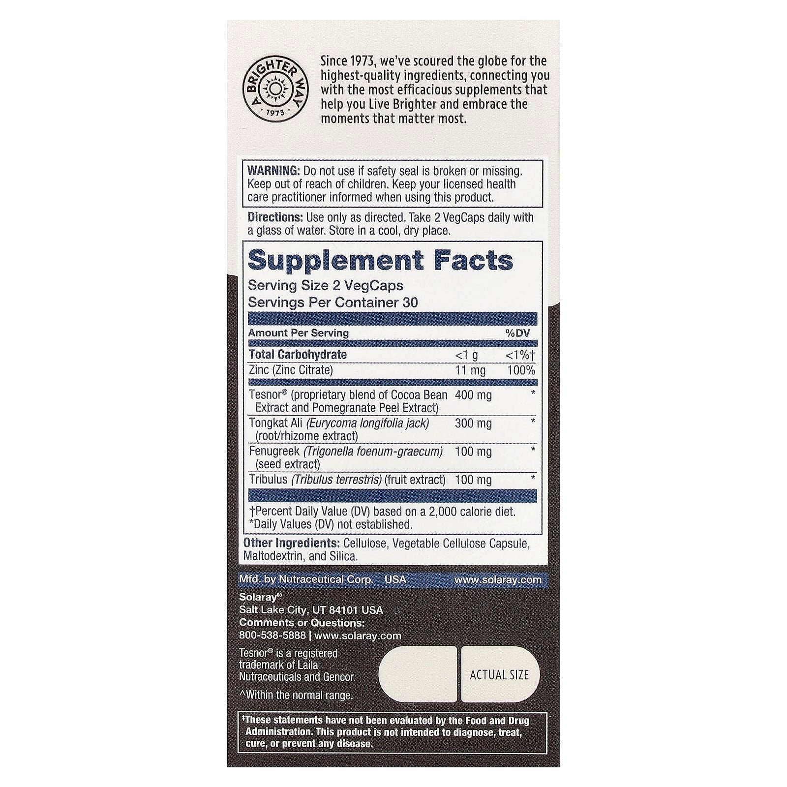 Solaray, Men's Testosterone Support, 60 VegCaps - 076280524420 | Hilife Vitamins