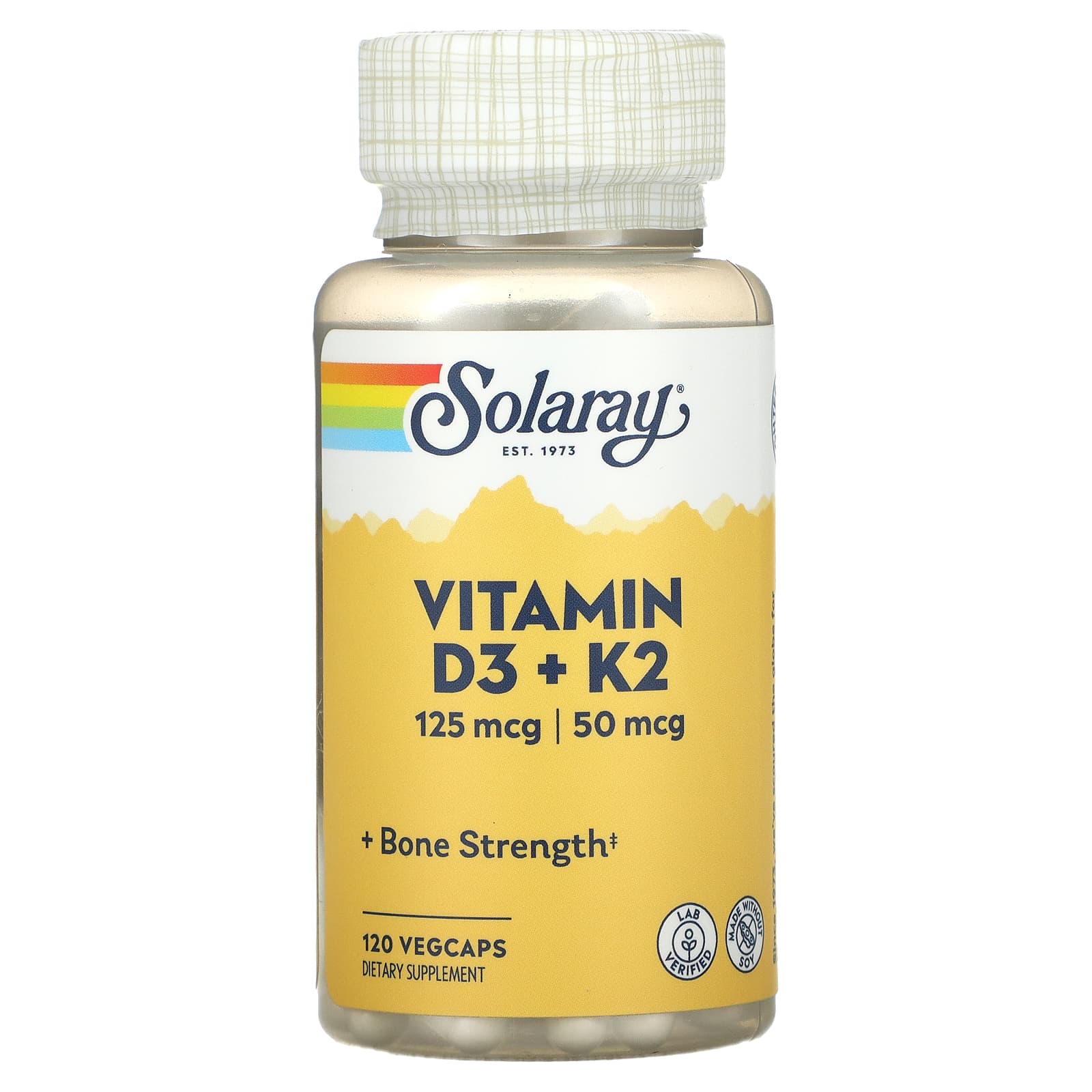 Solaray, Vitamin D3 + K2, 120 VegCaps UPC 076280574456 | HiLife Vitamins