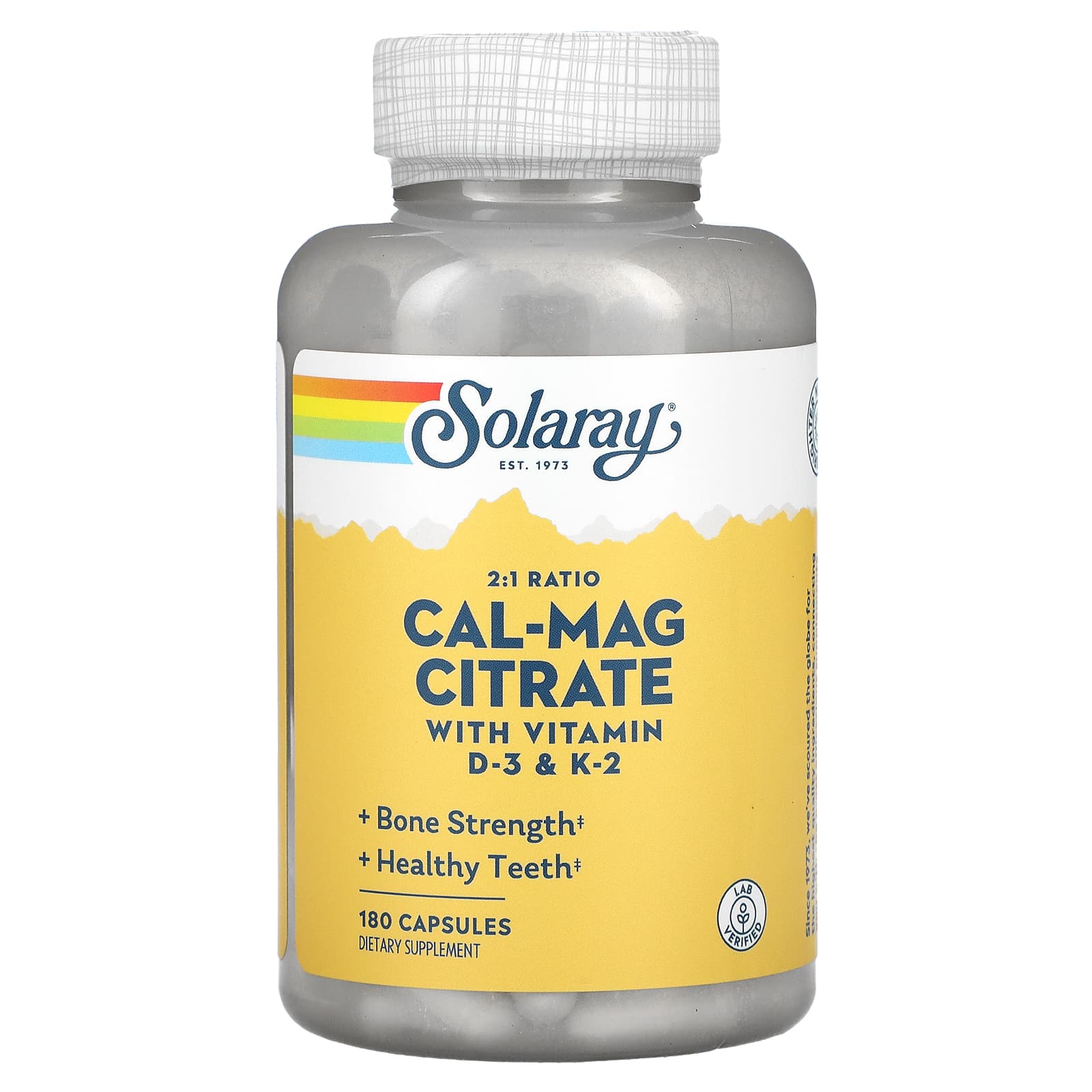 Solaray, Cal-Mag Citrate 2:1 w/D-3 & K-2, 180 Capsules UPC 076280648843 | HiLife Vitamins