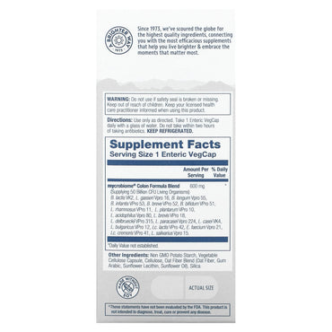 Solaray, Mycrobiome Probiotic Colon Formula, 50 Billion, 30 Enteric VegCaps UPC 076280669671 | HiLife Vitamins