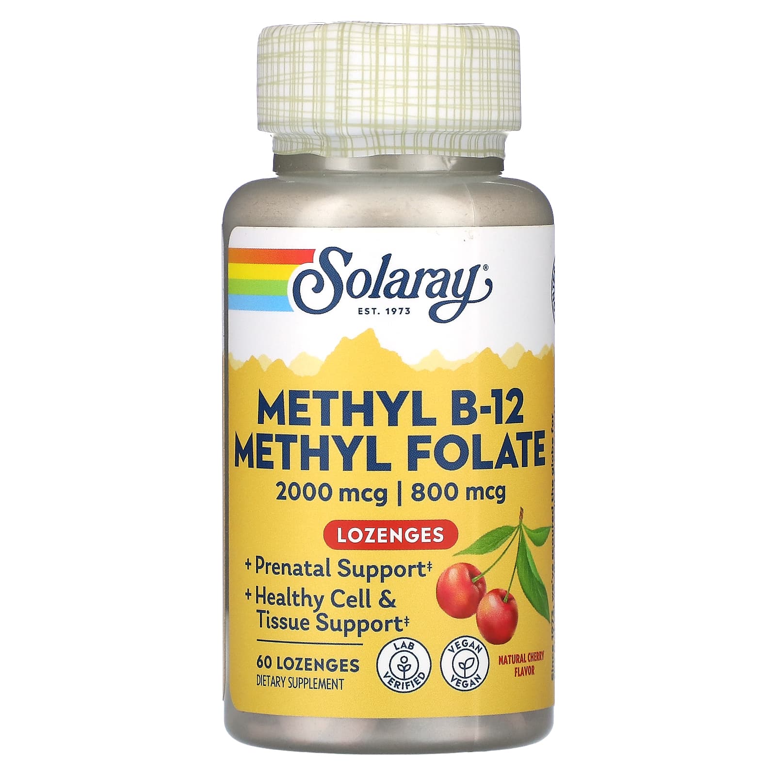 Solaray, Methyl B-12 2000 Mcg Methyl Folate 800mcg Cherry, 60 Lozenges UPC 076280685206 | HiLife Vitamins