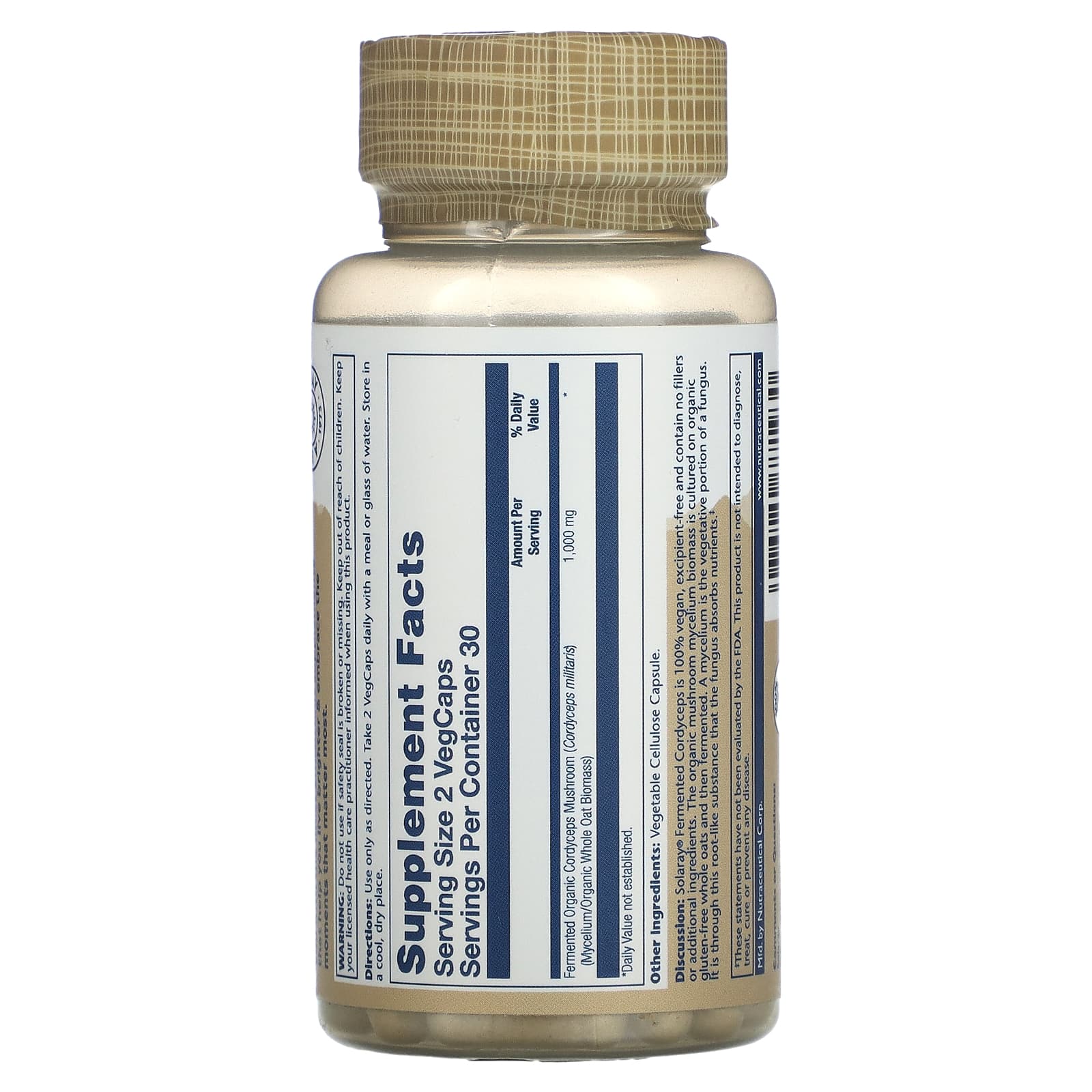Solaray, Fermented Cordyceps Mushroom, 60 VegCaps UPC 076280771930 | HiLife Vitamins