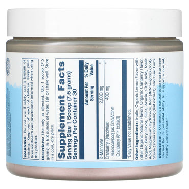 Solaray, D-Mannose w/CranActin Lemon Berry, 8 oz Powder UPC 076280814590 | HiLife Vitamins