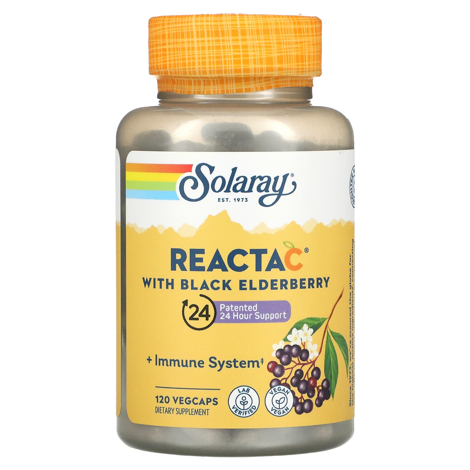 Solaray, Reacta-C + Elderberry 500 mg, 120 VegCaps - 076280846638 | Hilife Vitamins