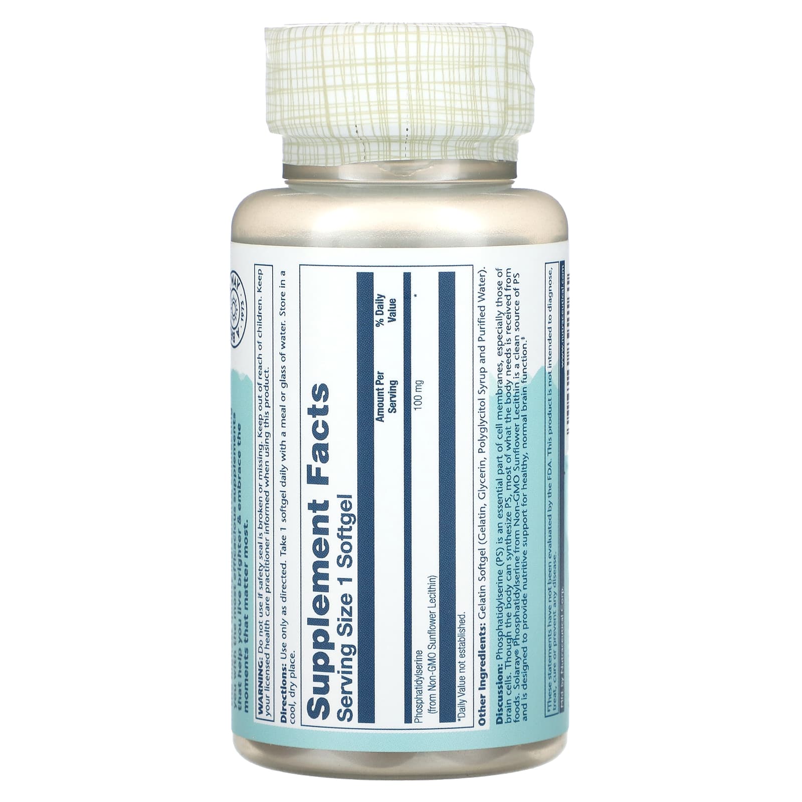 Solaray, Phosphatidylserine, 30 Softgels UPC 076280892161 | HiLife Vitamins