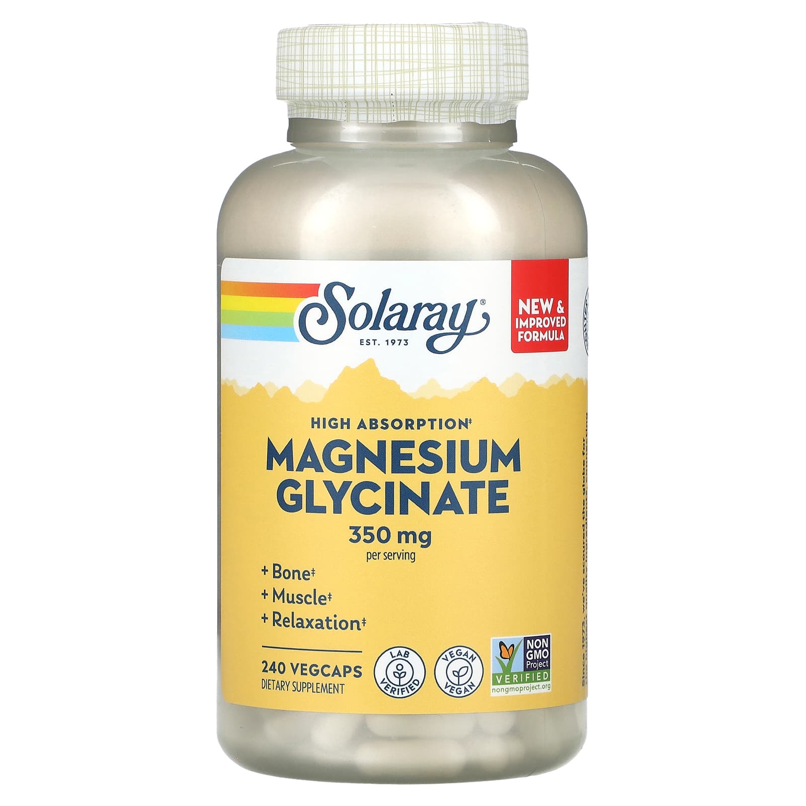Solaray, Higher Absorption Magnesium Glycinate, 350 mg, 240 VegCaps UPC 076280895049 | HiLife Vitamins