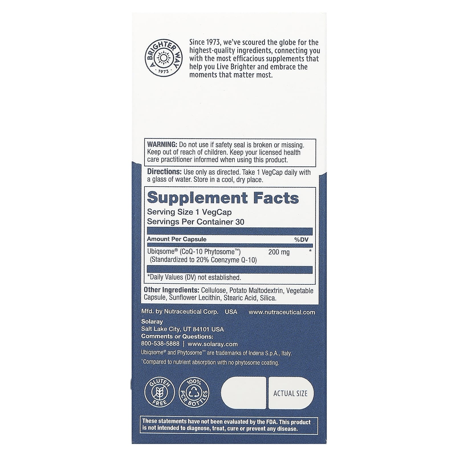 Solaray, COQ-10 Phytosome, 30 VegCaps UPC 076280931471 | HiLife Vitamins