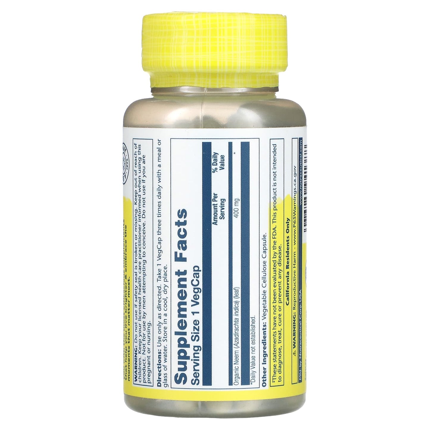 Solaray, Organically Grown Neem Leaf, 100 VegCaps UPC 076280941388 | HiLife Vitamins