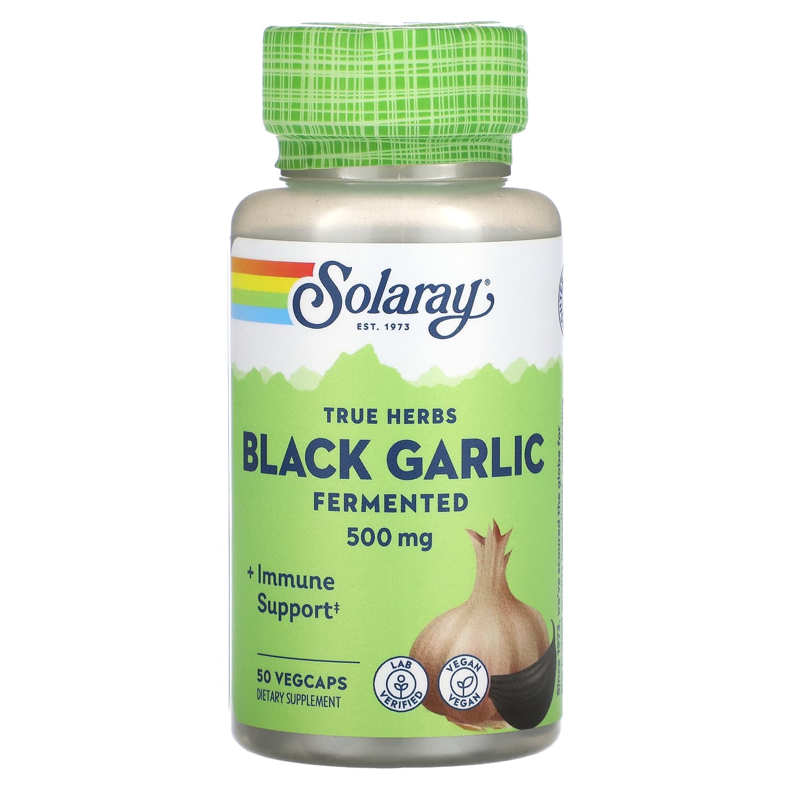 Solaray, True Herbs, Black Garlic, Fermented, 500 mg, 50 VegCaps UPC 076280986372 | HiLife Vitamins