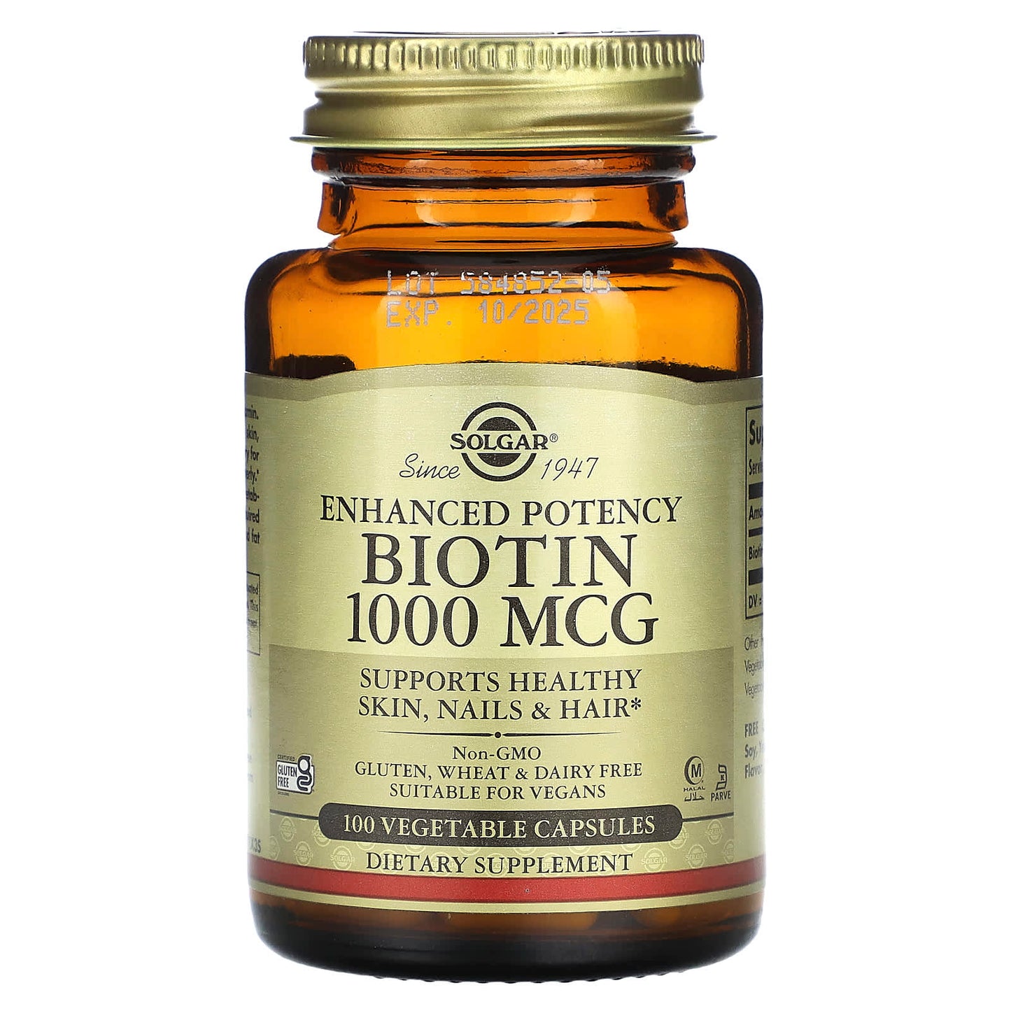 Solgar, Enhanced Potency Biotin, 1,000 mcg, 100 Vegetable Capsules UPC 033984003118 | HiLife Vitamins