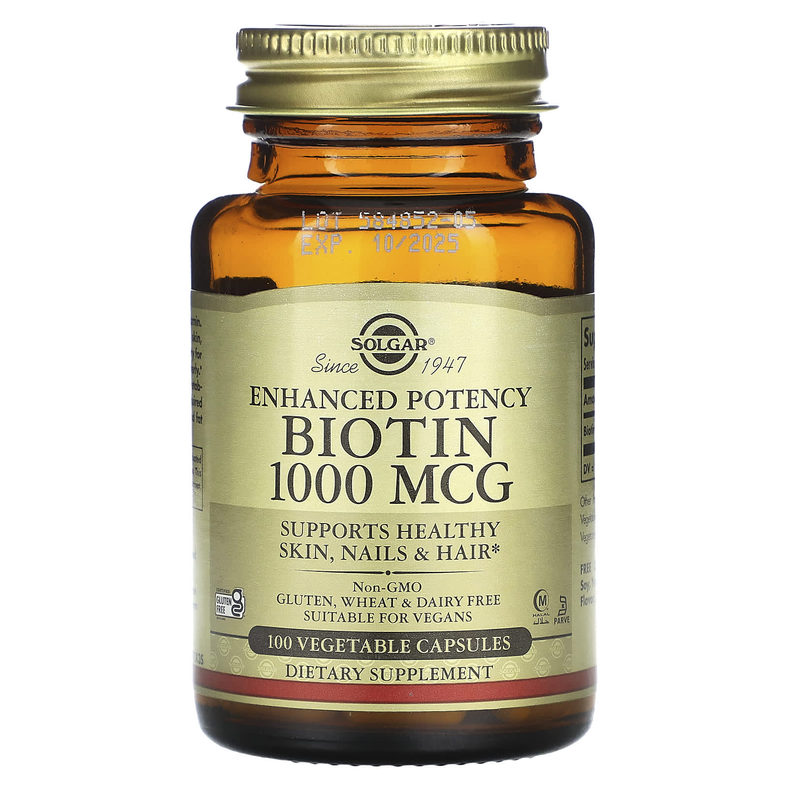 Solgar, Enhanced Potency Biotin, 1,000 mcg, 100 Vegetable Capsules UPC 033984003118 | HiLife Vitamins