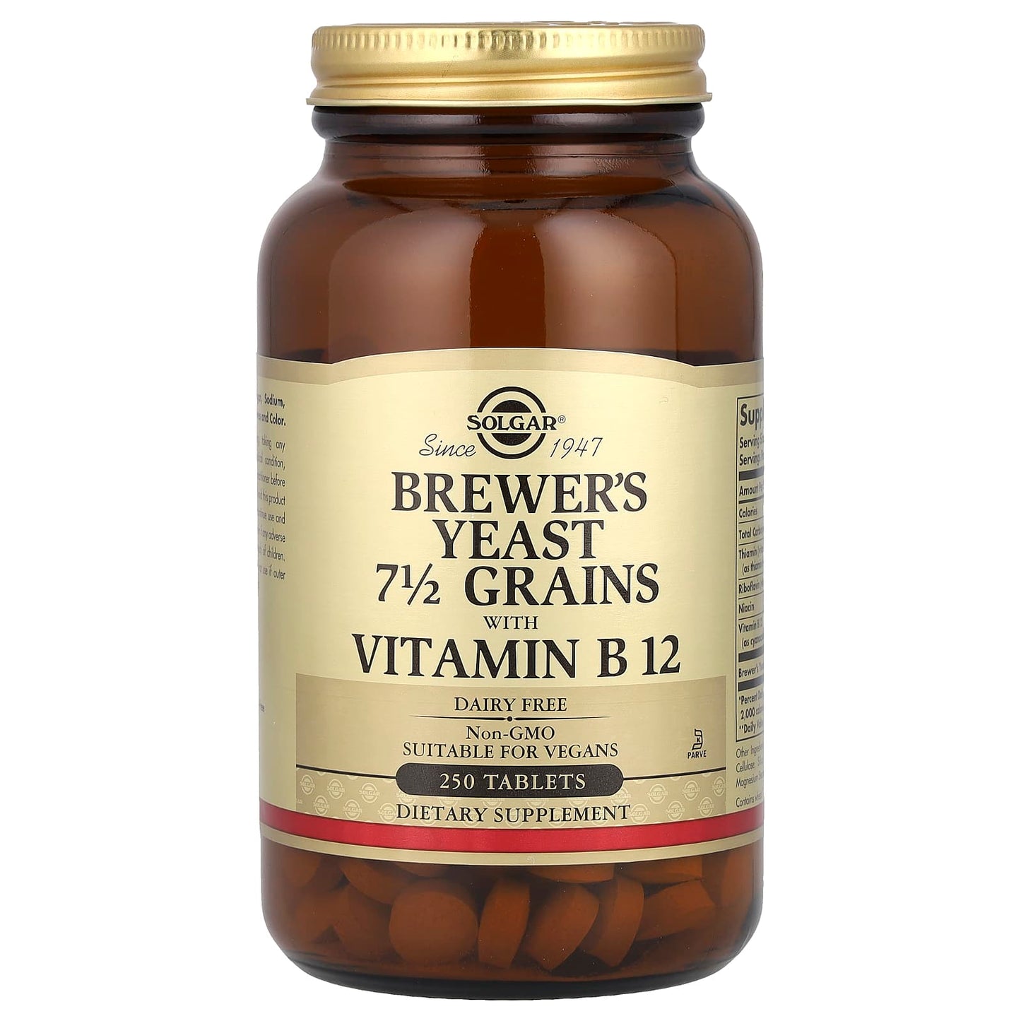 Solgar, Brewer's Yeast, 7 1/2 Grains with Vitamin B12, 250 Tablets UPC 033984004009 | HiLife Vitamins