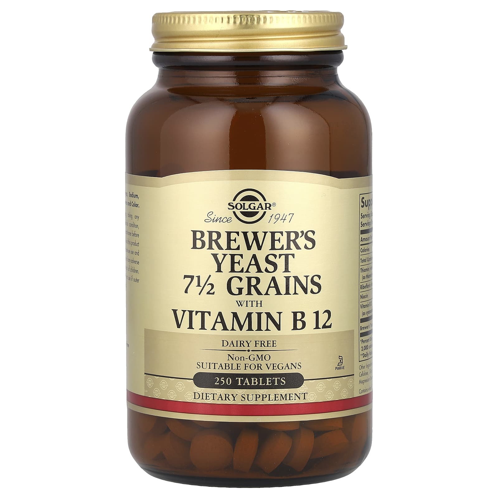 Solgar, Brewer's Yeast, 7 1/2 Grains with Vitamin B12, 250 Tablets UPC 033984004009 | HiLife Vitamins