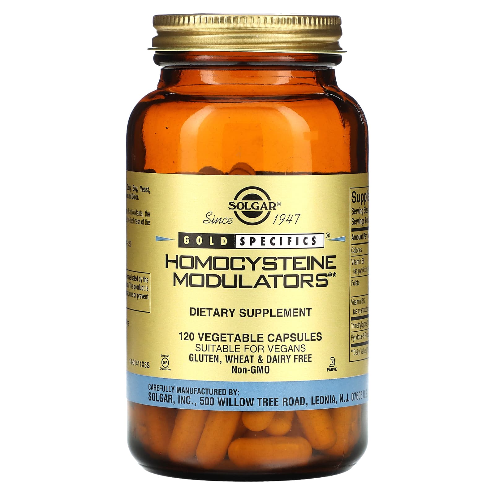 Solgar, Gold Specifics, Homocysteine Modulators, 120 Vegetable Capsules UPC 033984014114 | HiLife Vitamins