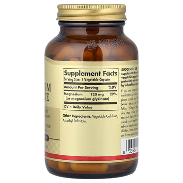 Solgar, Magnesium Glycinate, 90 Vegetable Capsules UPC 033984015562 | HiLife Vitamins