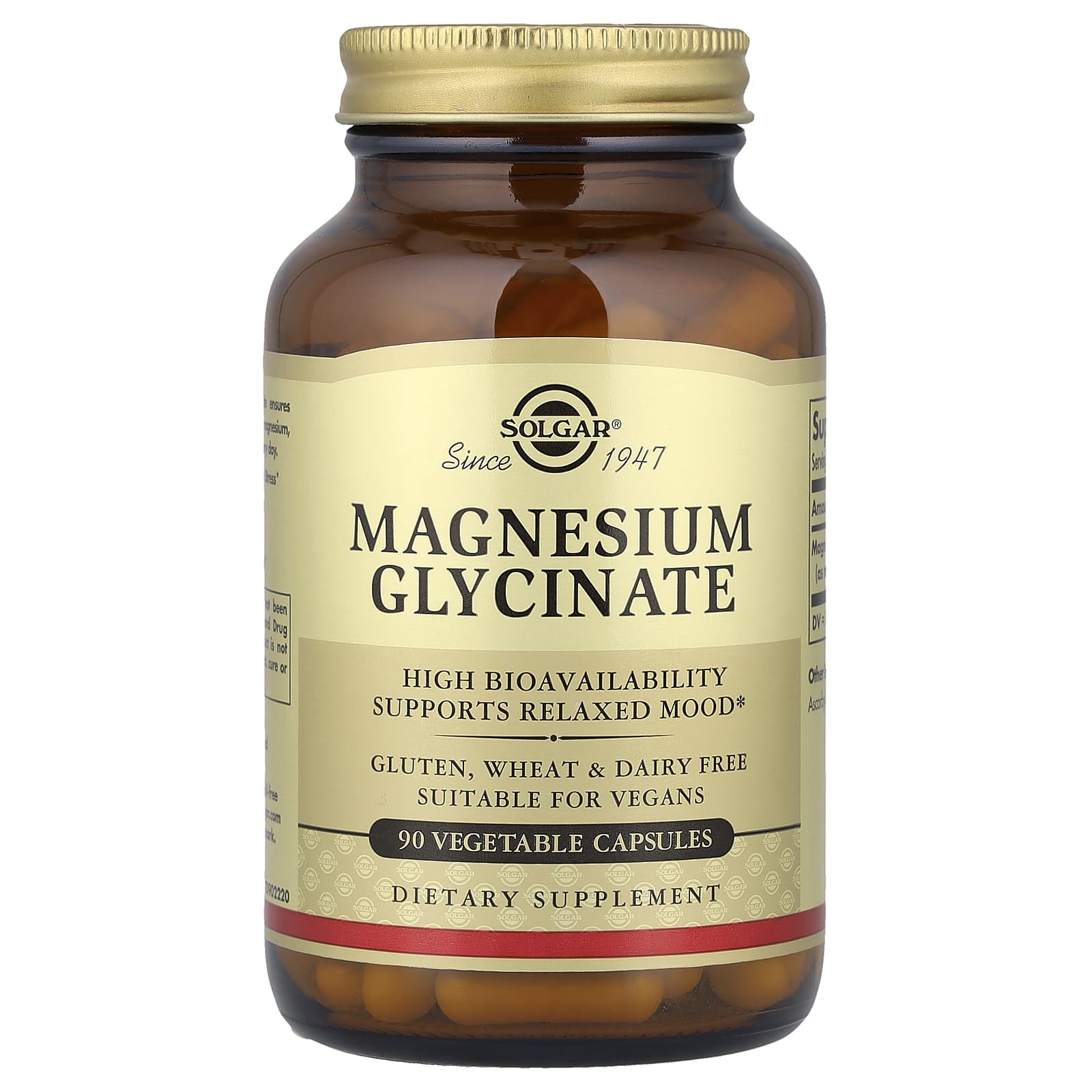Solgar, Magnesium Glycinate, 90 Vegetable Capsules UPC 033984015562 | HiLife Vitamins