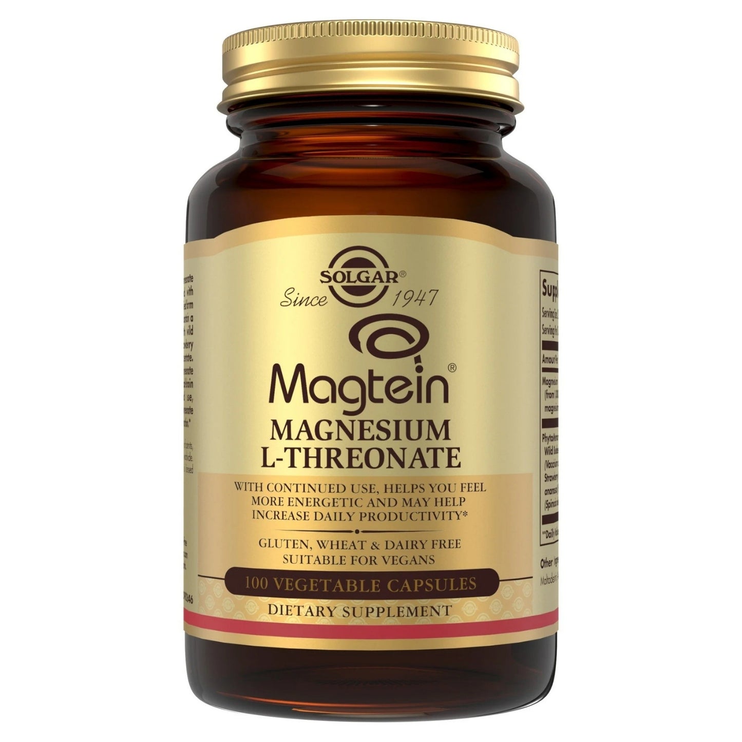 Solgar, Magtein, Magnesium L-Threonate, 100 Vegetable Capsules UPC 033984015760 | HiLife Vitamins