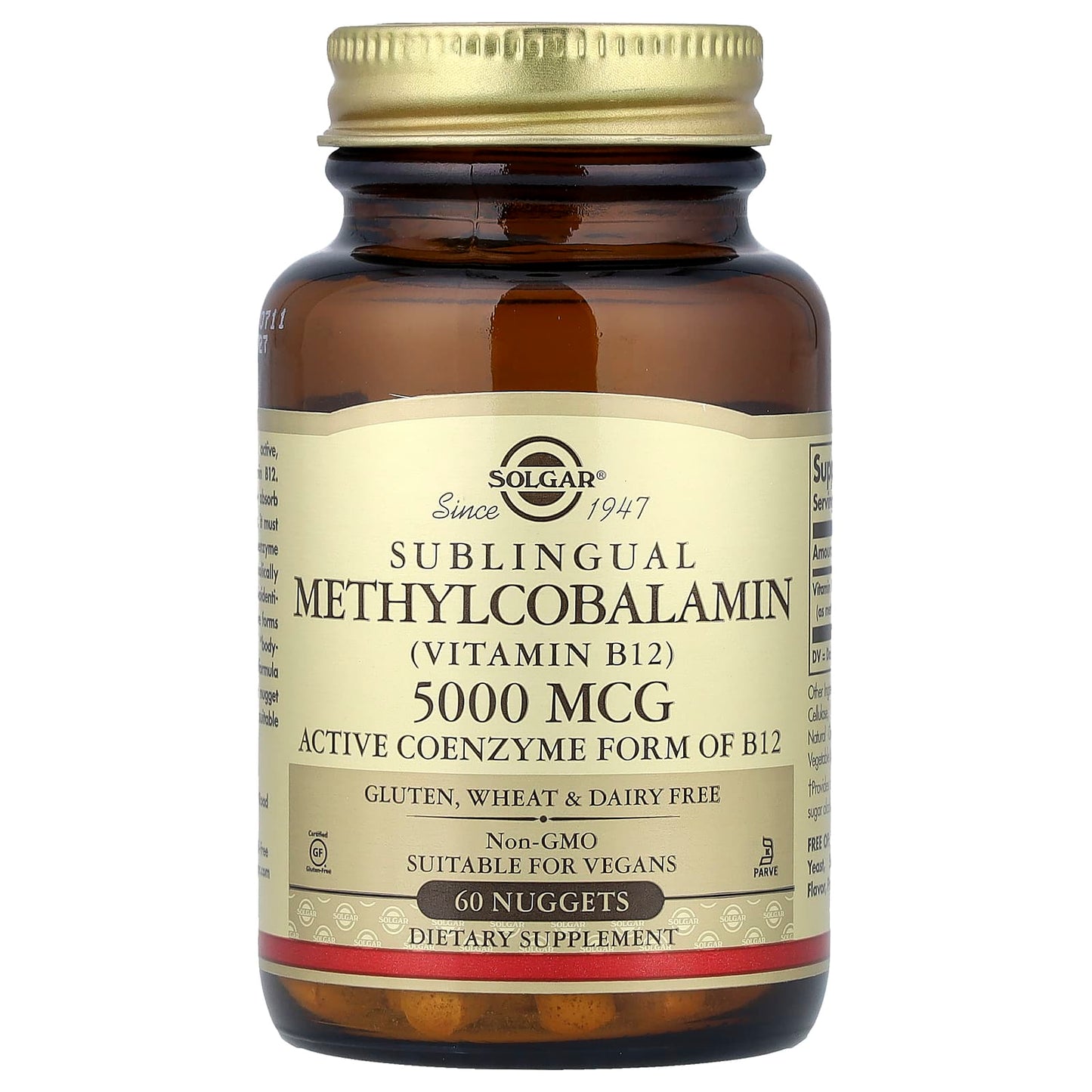 Solgar, Sublingual Methylcobalamin (Vitamin B12), 5,000 mcg, 60 Nuggets UPC 033984019591 | HiLife Vitamins