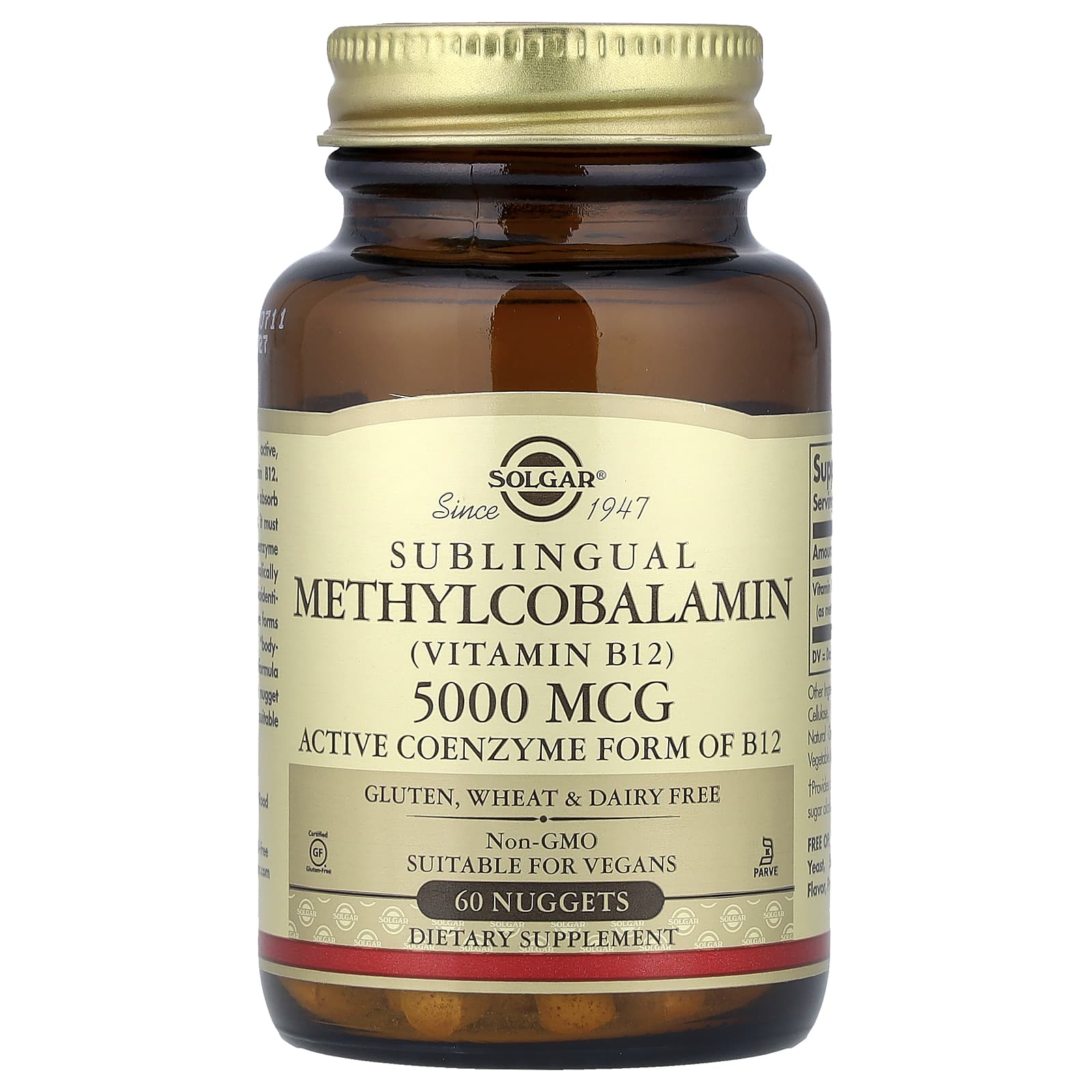 Solgar, Sublingual Methylcobalamin (Vitamin B12), 5,000 mcg, 60 Nuggets UPC 033984019591 | HiLife Vitamins
