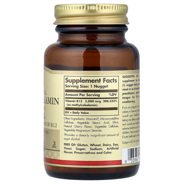 Solgar, Sublingual Methylcobalamin (Vitamin B12), 5,000 mcg, 60 Nuggets UPC 033984019591 | HiLife Vitamins
