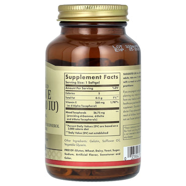 Solgar, Naturally Sourced Vitamin E, 268 mg (400 IU), 100 Softgels UPC 033984035416 | HiLife Vitamins